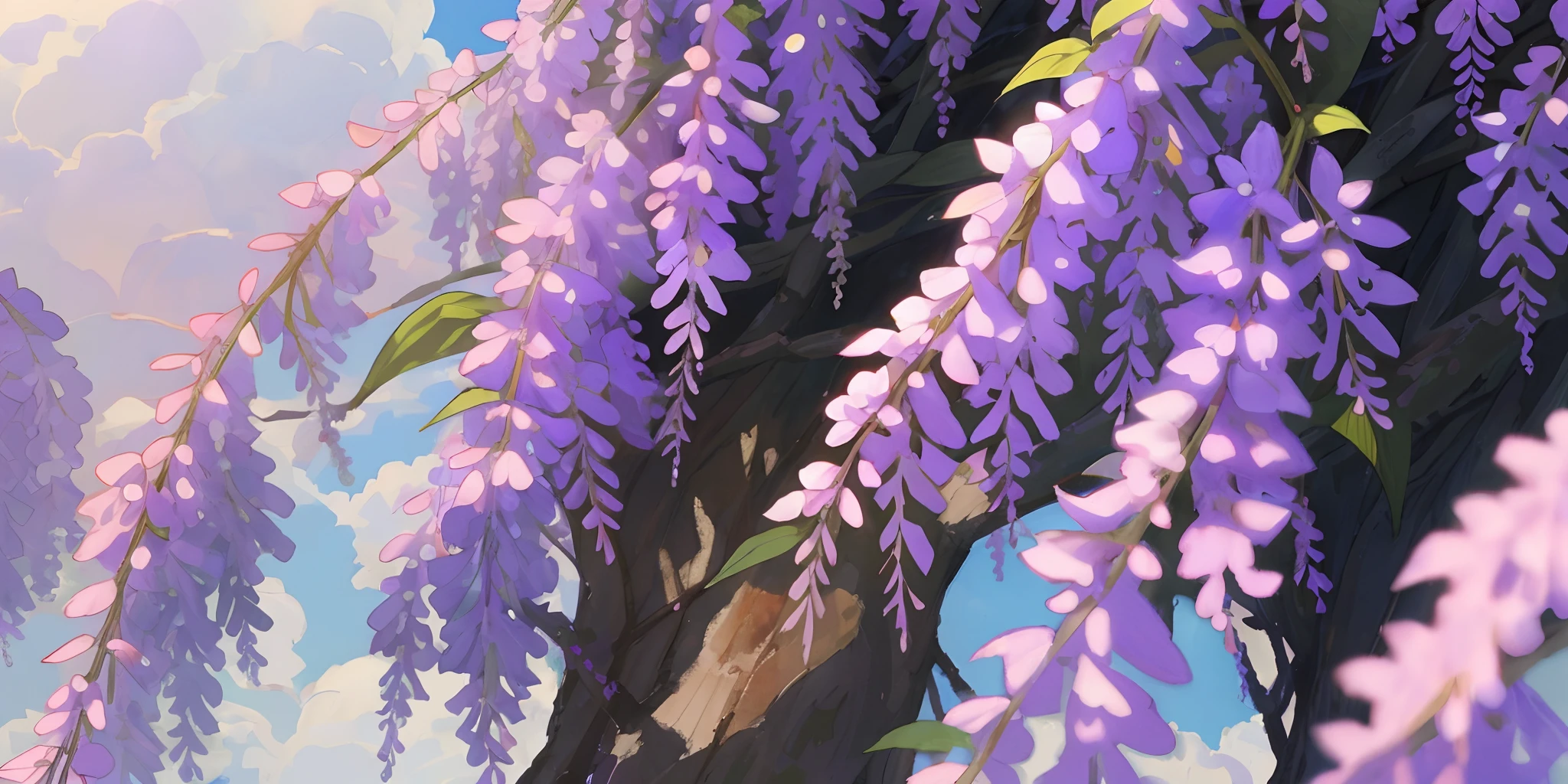 wisteria，Clouds，a plant，Close-up