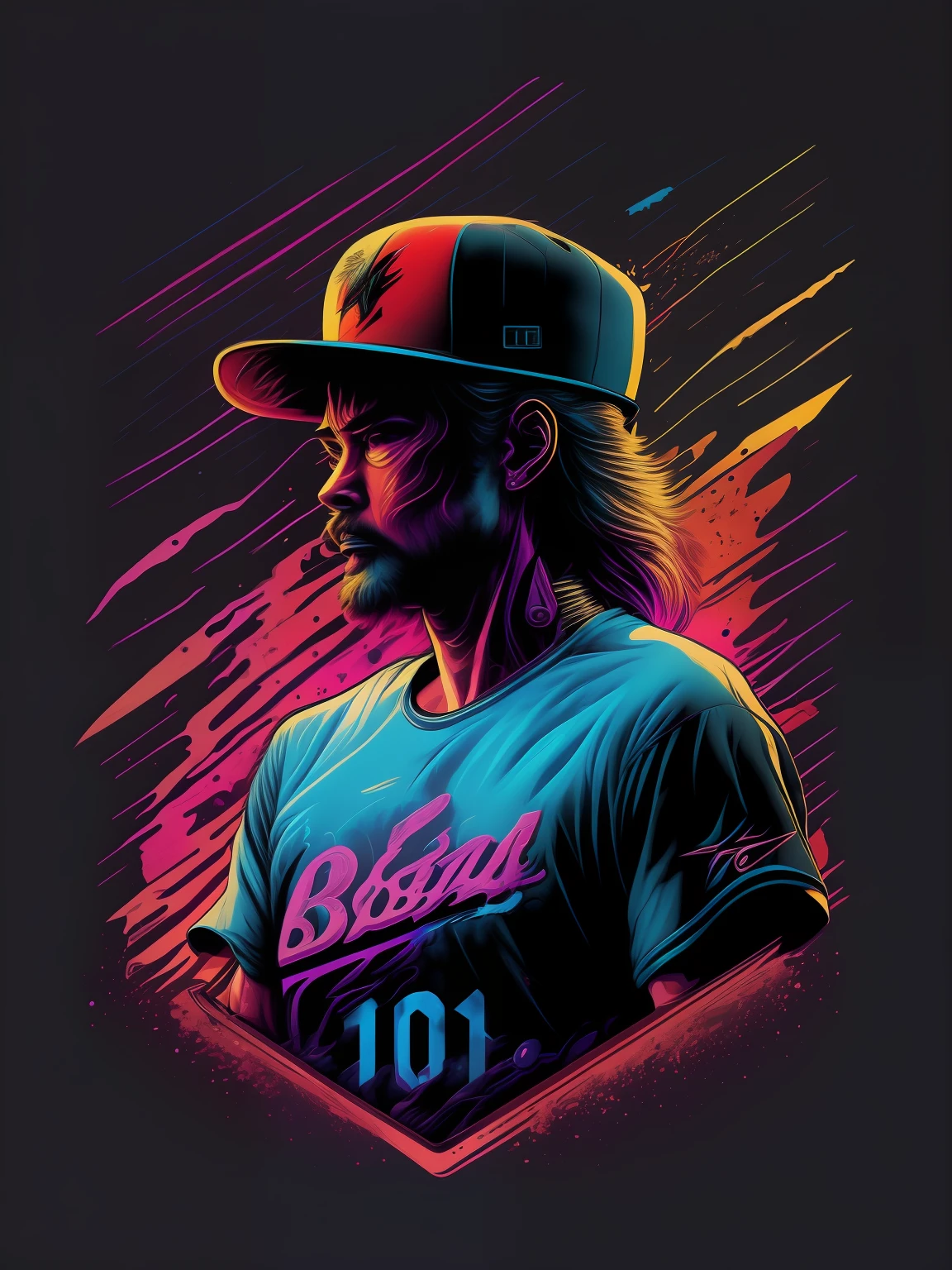 Atleta beisebol, Grafite inspirado, cores vibrantes, NEO Tokyo, futurista, arte vetorial, design de camiseta