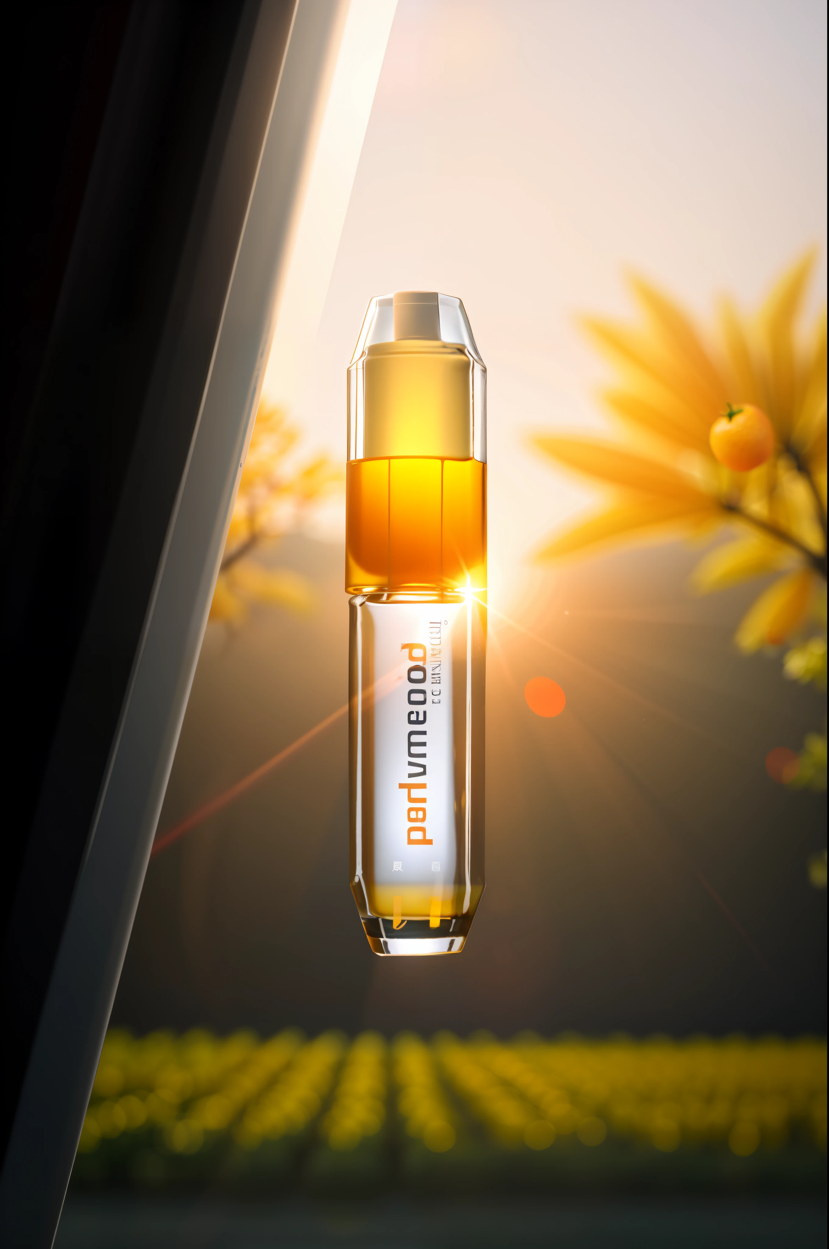 tmasterpiece,best qualtiy,(The is very detailed的 CG unified 8k 壁纸)(best qualtiy),(Most Best Illustration),(best shadow),enviroment:orchard,oranges,Various types of fruits, Ray traching,ultra - detailed,The overall atmosphere is warm,Perfume bottles are made of glass --v6