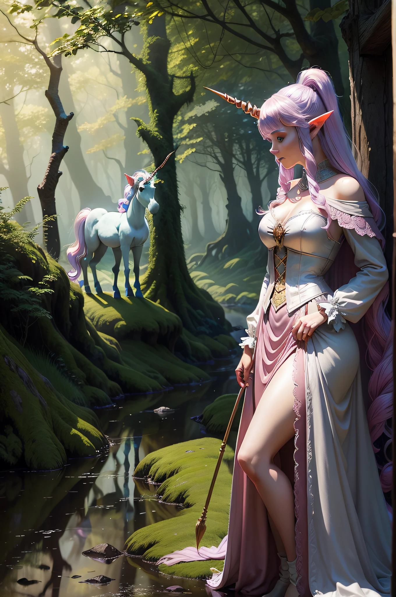 fairy, unicorn,wizard,witch inside the enchanted forest
