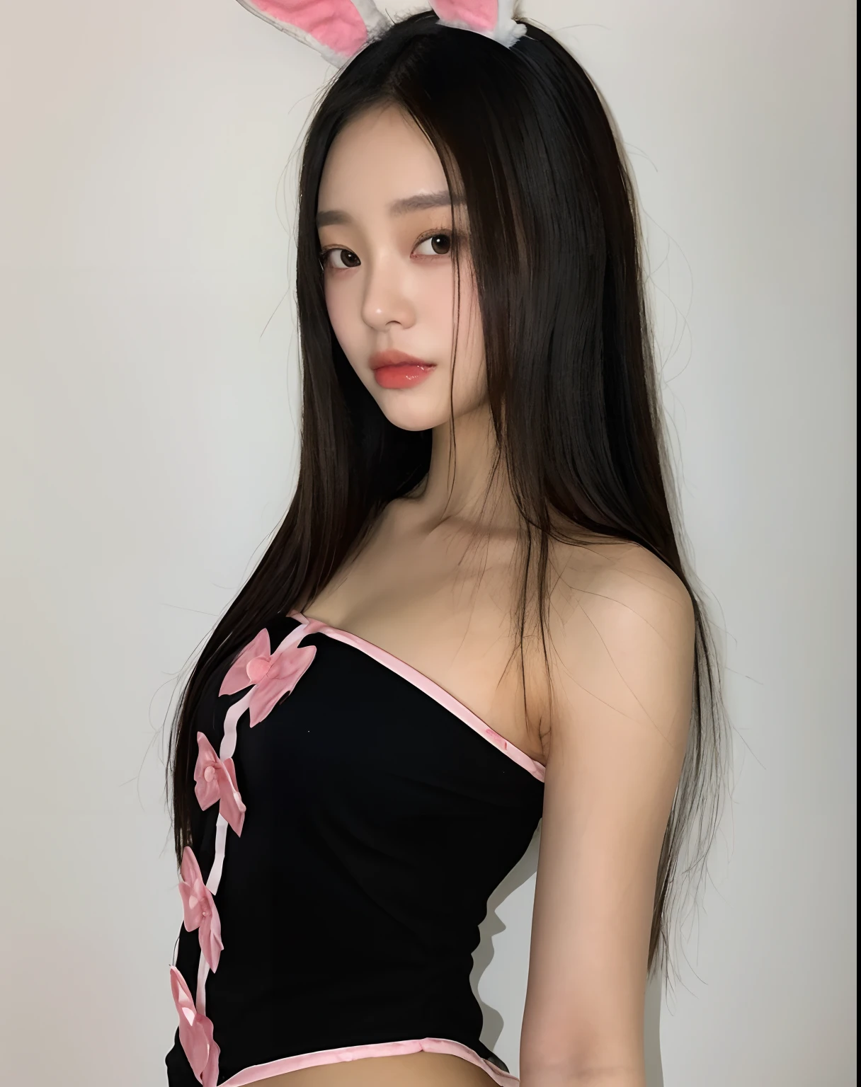 there is a woman in a bunny costume posing for a picture, Asian girl, Beautiful Asian girl, 18 anos, gorgeous chinese model, jennie blackpink, asian features, menina coreana, Menina chinesa, Asian girl with long hair, com cabelo preto liso, 1 6 anos, com cabelos longos e olhos penetrantes, japanese model, young asian girl, modelo bonito da menina