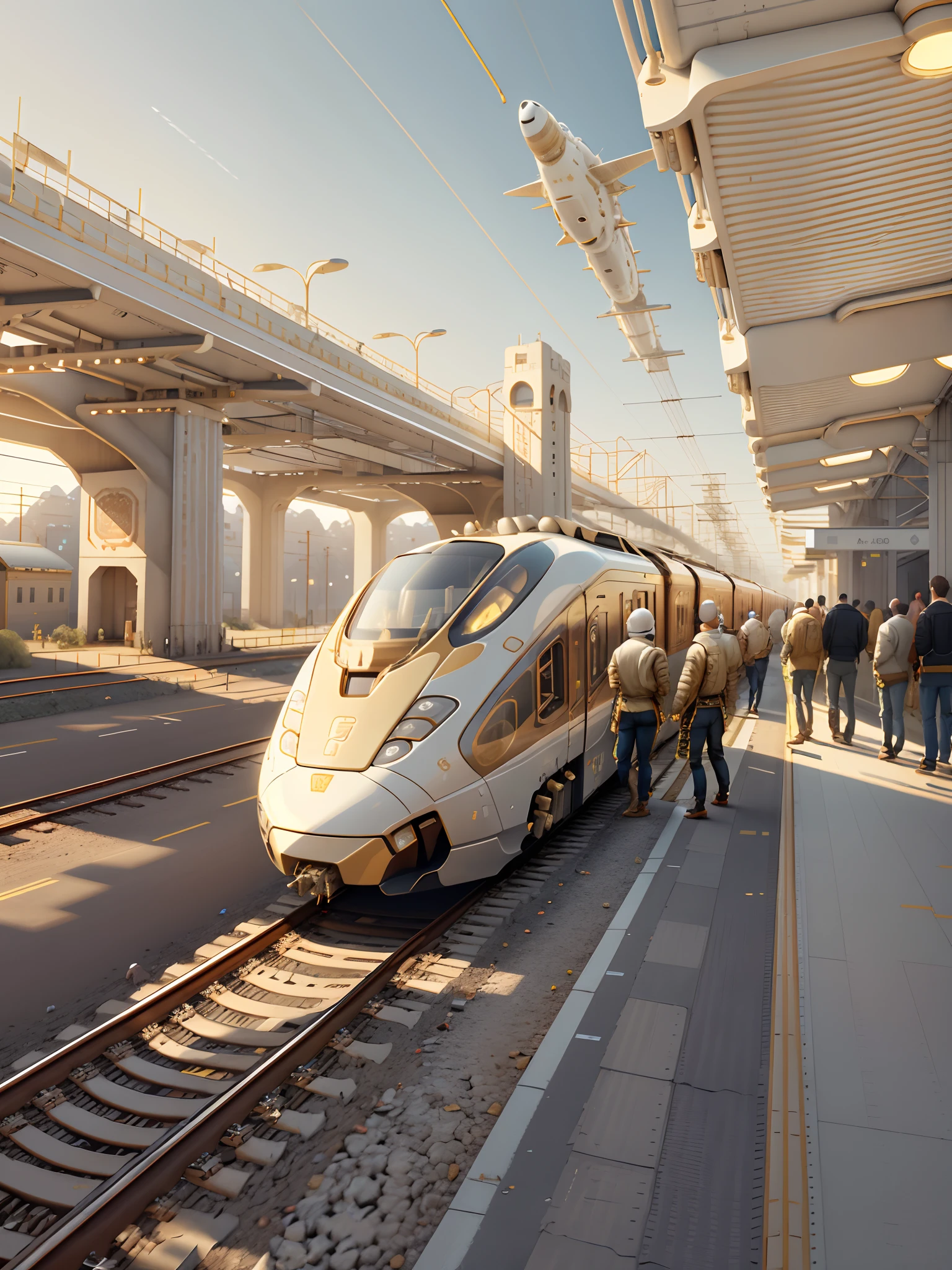 Ivory Gold AI High-Speed Rail,Train,The train of the future,orbiting,railroad tracks