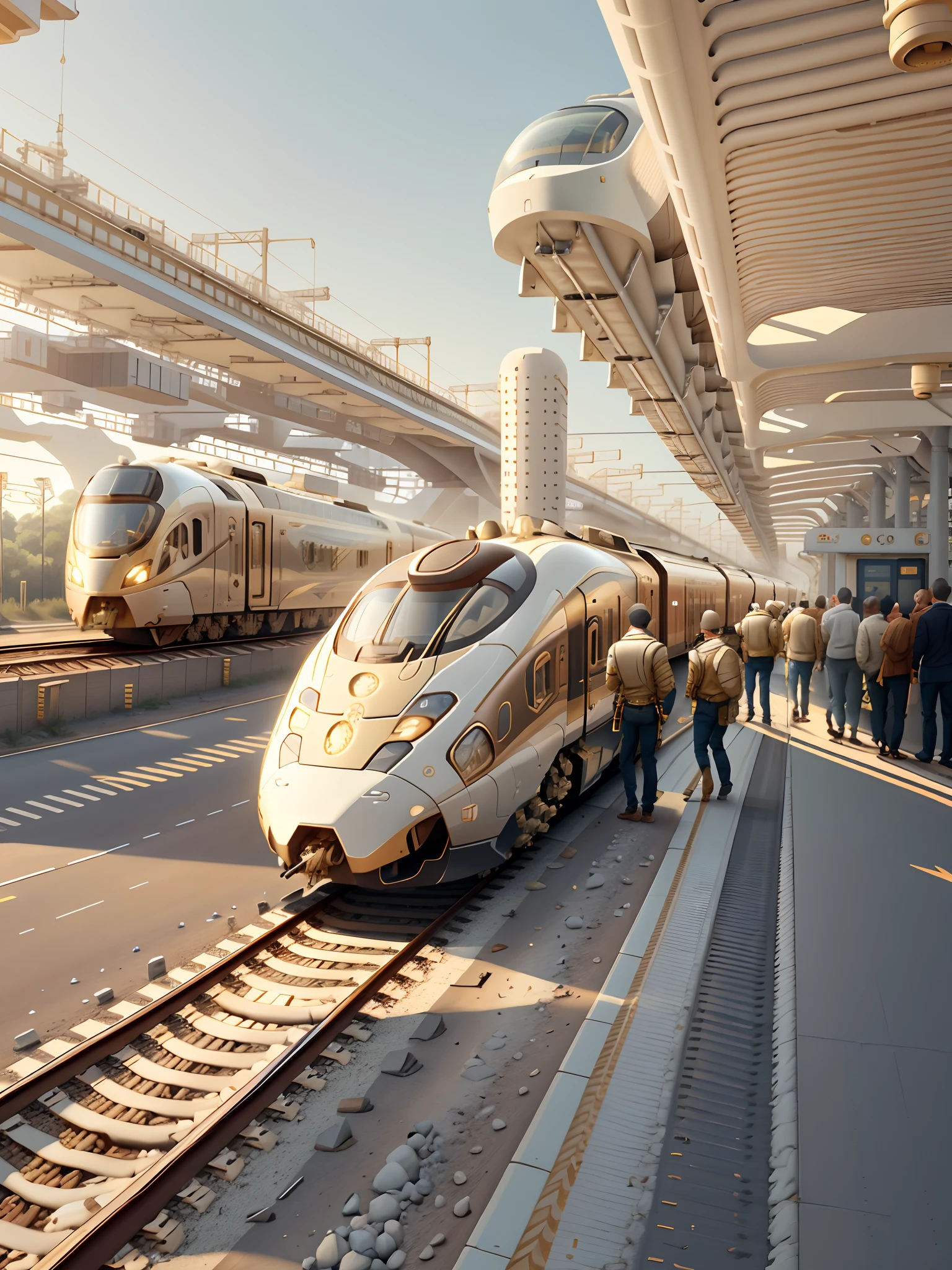 Ivory Gold AI High-Speed Rail，Train，The train of the future，orbiting，railroad tracks