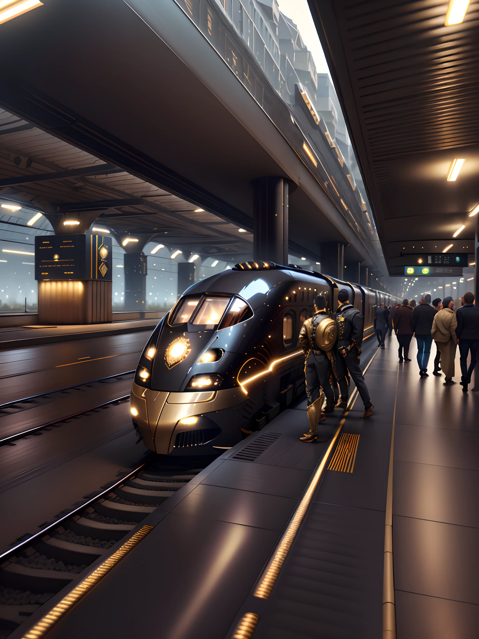 Ebony Gold Artificial Intelligence
High-speed rail,Train,The train of the future,orbiting,railroad tracks