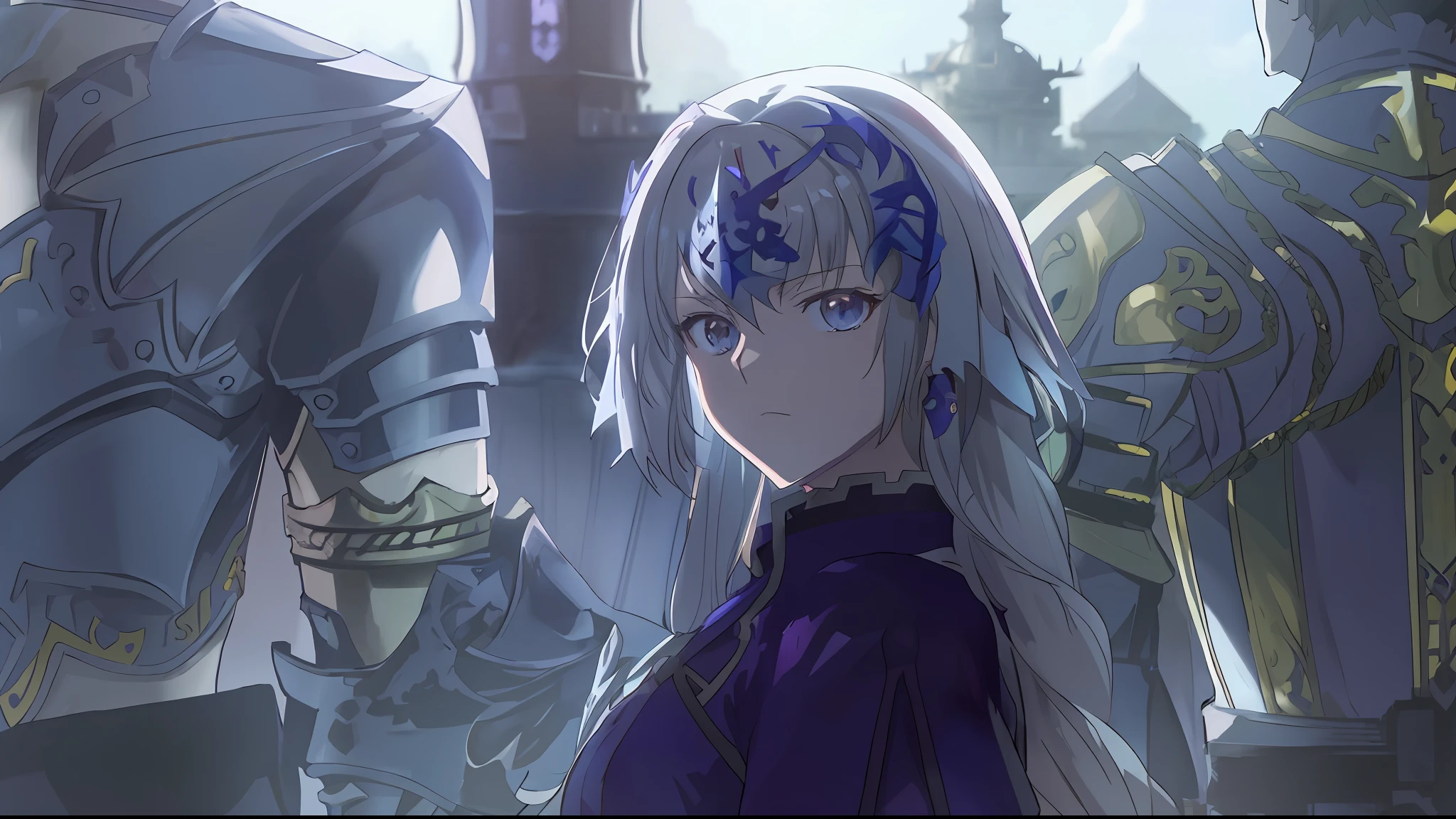 anime characters in armor standing in front of a building, fate grand order, shalltear from overlord, anime style like fate/stay night, from overlord, screenshot from the anime film, popular isekai anime, fate stay night, fire emblem three houses, overlord season 4, fate / stay night, granblue fantasy, intricate ornate anime cgi style high ultra resolution
