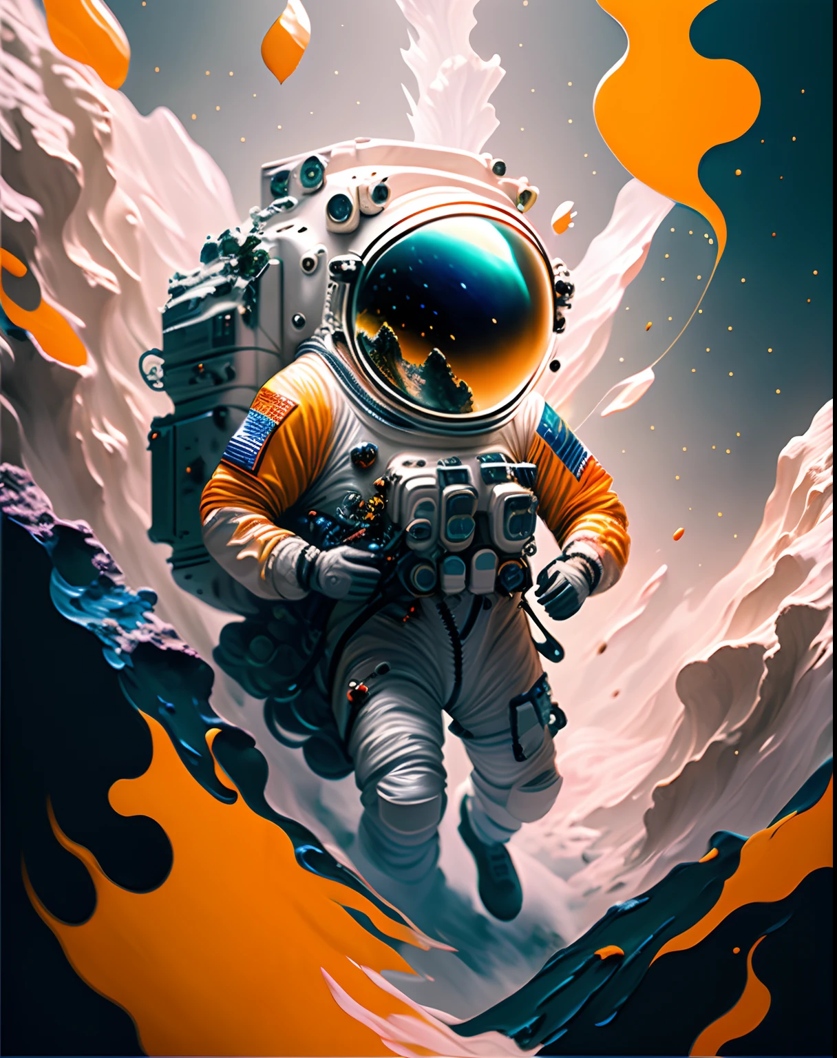 astronaut,  climbing the asteroid,  character render, ultra high quality model, ethereal background, abstract beauty, explosive volumetric, oil painting, heavy strokes, paint dripping