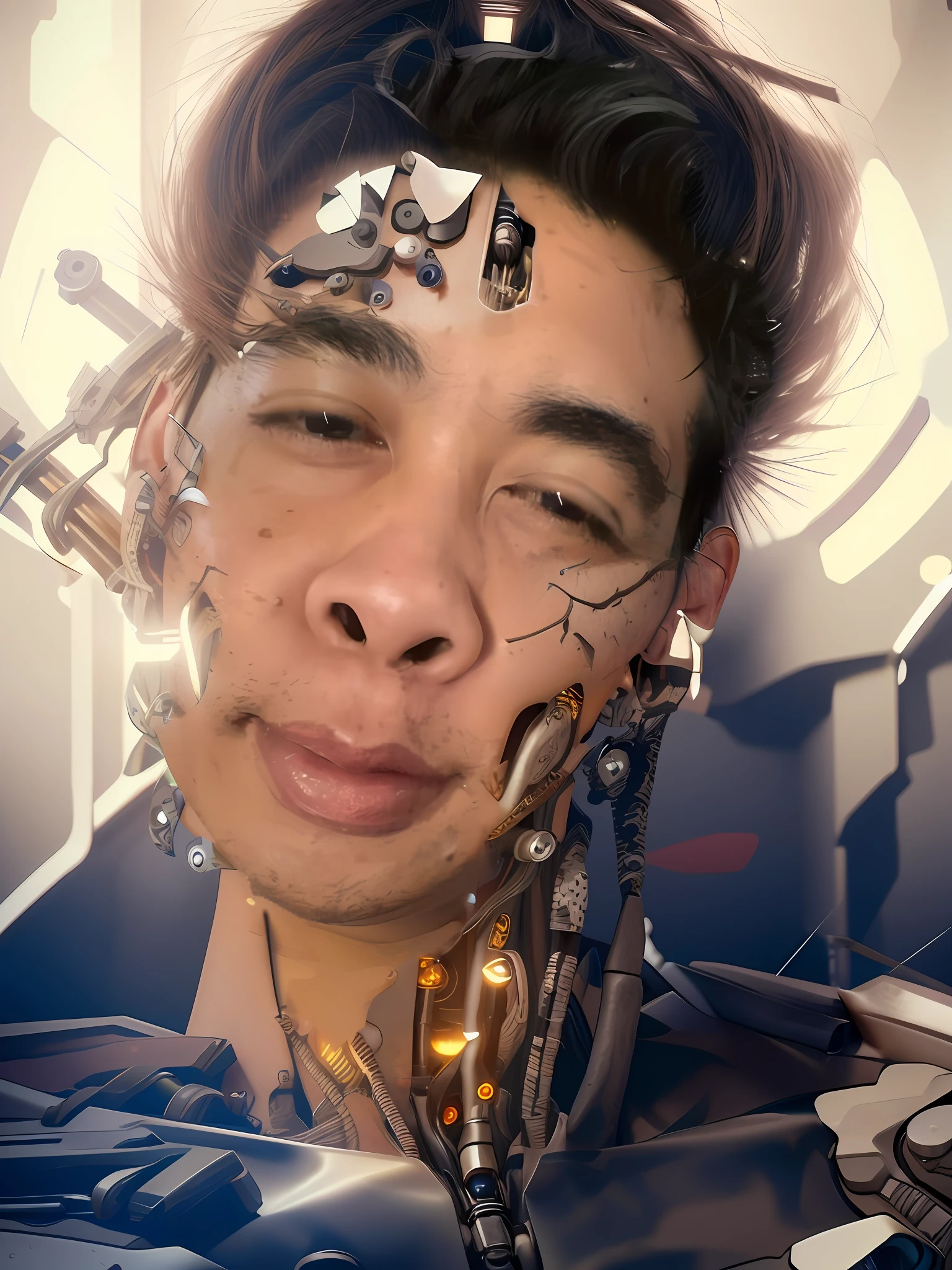 Cyborg Scary Sensual Detailed 6K Full Focus Part Of Face Robotic Full Of Sharp Details Rich In Detail