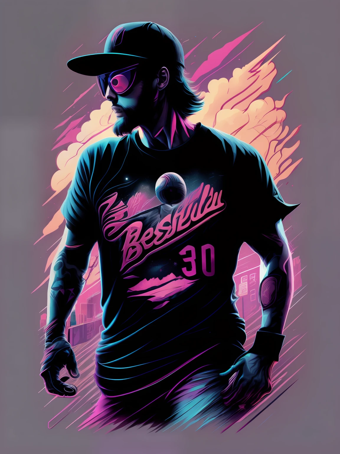 Atleta beisebol,jogador, stadium ,Grafite inspirado, cores vibrantes, NEO Tokyo, futurista, arte vetorial, design de camiseta