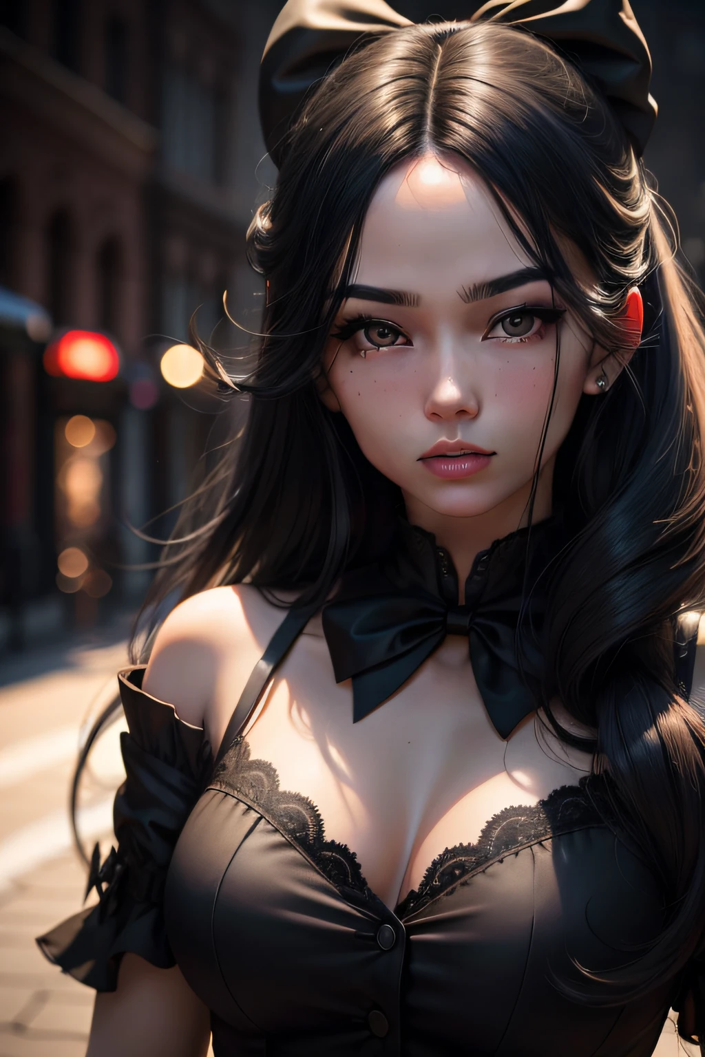 black hair, longeyelashes, hair bow, mole under eye, parted lips, pov, cinematic lighting, depth of field, 8k, best quality