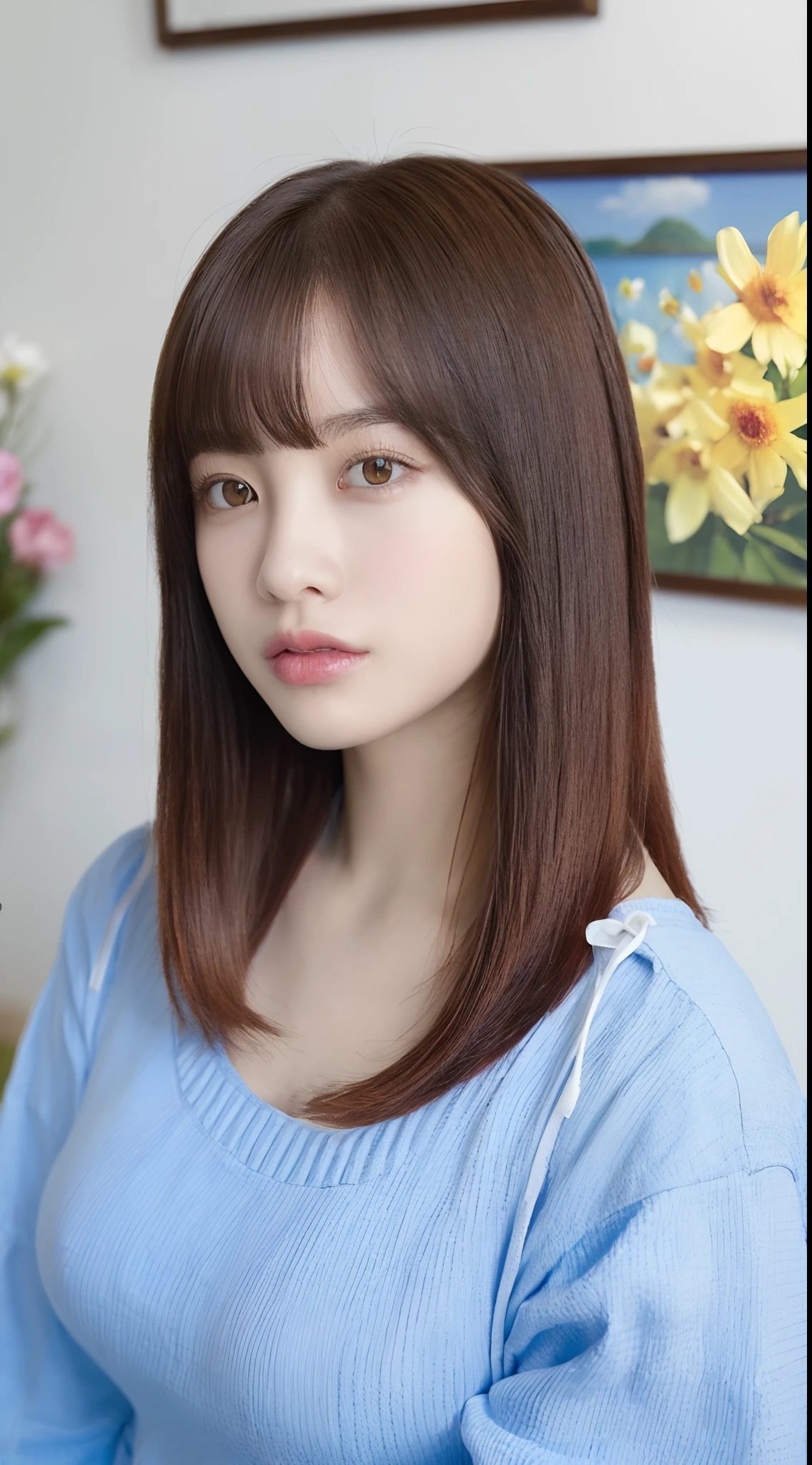 ((top-quality、8K、masterpiece:1.3))、Detail Women:1.3、(Medium Hair、Colossal tits:1.4)、Clothing that emphasizes the chest、Clothes with Cleavage View、Off-the-shoulder clothing、ultra -detail、the detail、eyelid、TOKYOcty