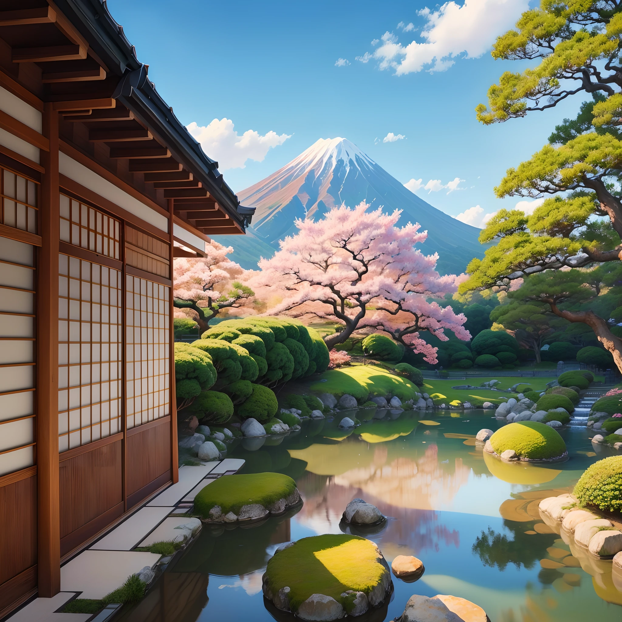 Realistic landscape Japanese drawing containing
