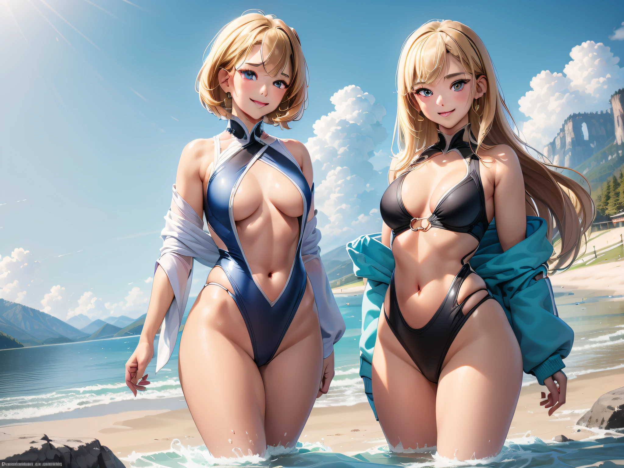 (​masterpiece), (top-quality:1.4), absurderes, [:intricate-detail:0.2], 1girl in, The tree, Yuki, 独奏, plein air, Eau, mont,, Competitive swimsuit, length hair, landscapes, Winters, lake, (Look at viewers:1.2), tag, Skysky, Reflectors,
