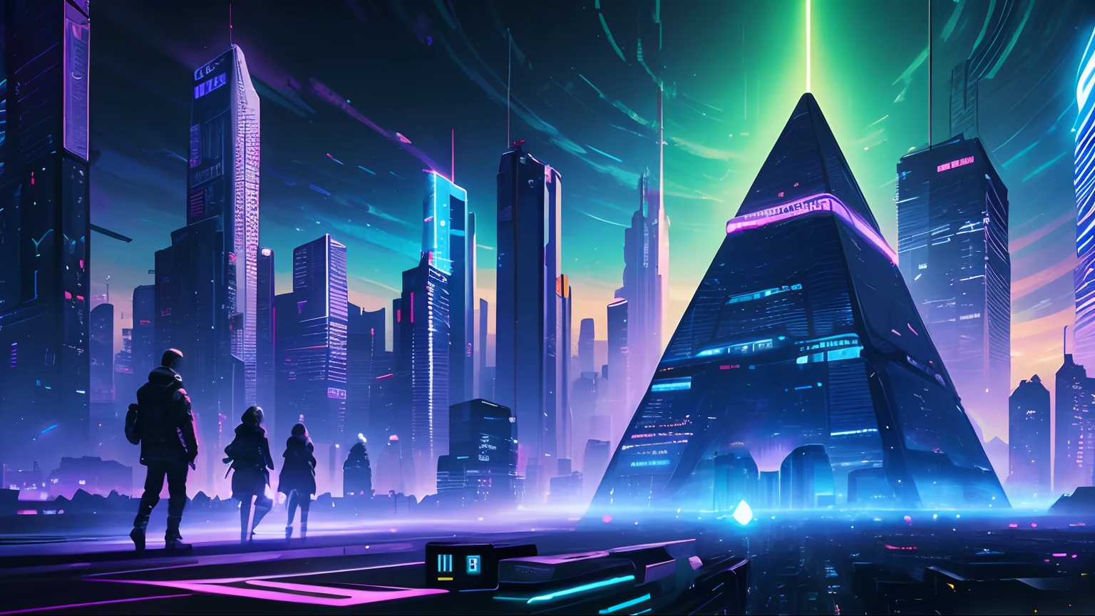 Cidade futuristica,People walk in the distance,neonlight, cyberpunk landscape wallpaper, in a futuristic cyberpunk city, cyberpunk dreamscape, cyberpunk blade runner art, futuristic cyberpunk scenario, Digital cyberpunk anime art, Cyberpunk art style, futuristic art style, synthwave city, Futuristic cyberpunk Tokyo by night, cyberpunk digital art, Futuristic city landscape, futuristic cyberpunk city, cyberpunk futuristic neon