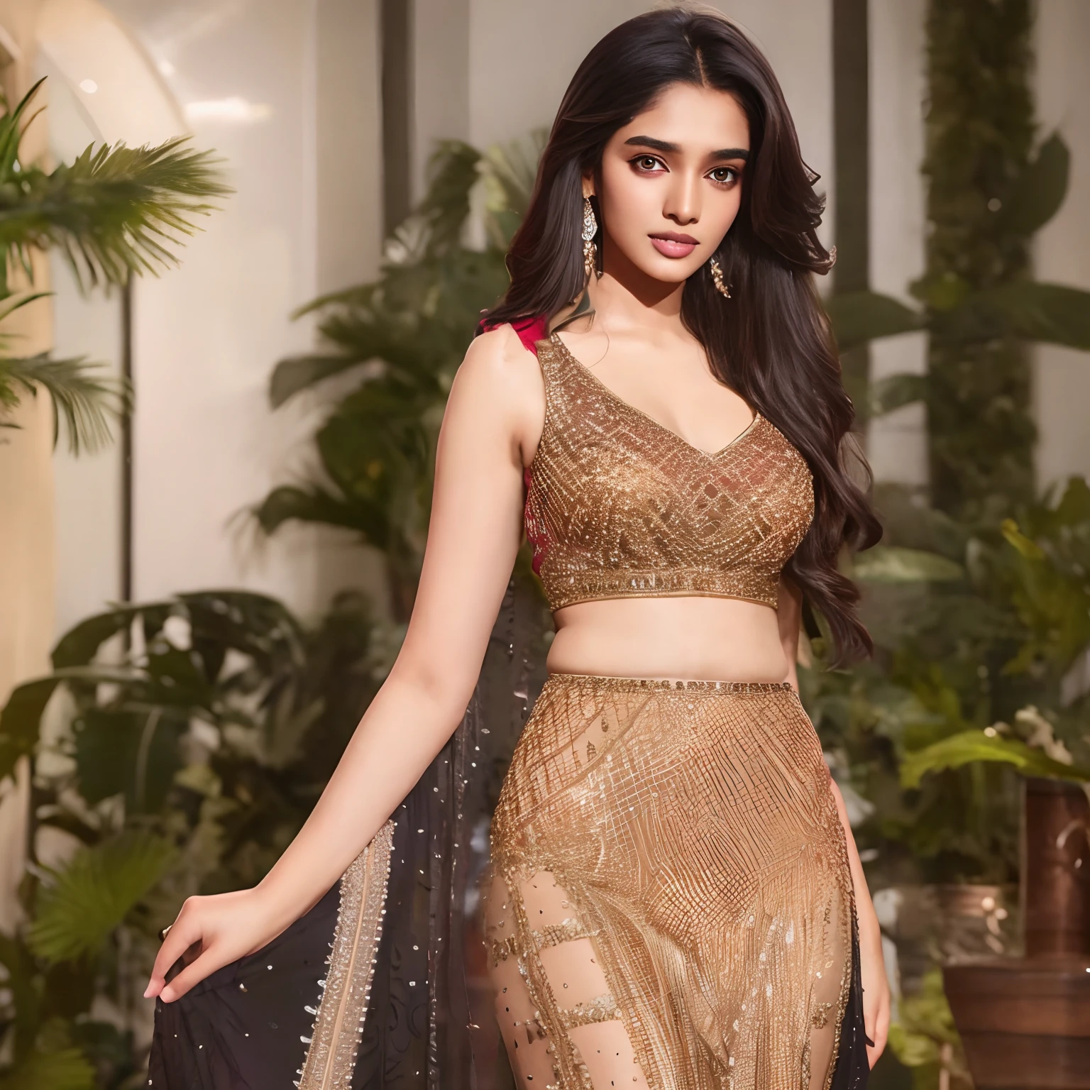 Top indian model with dark gold dress