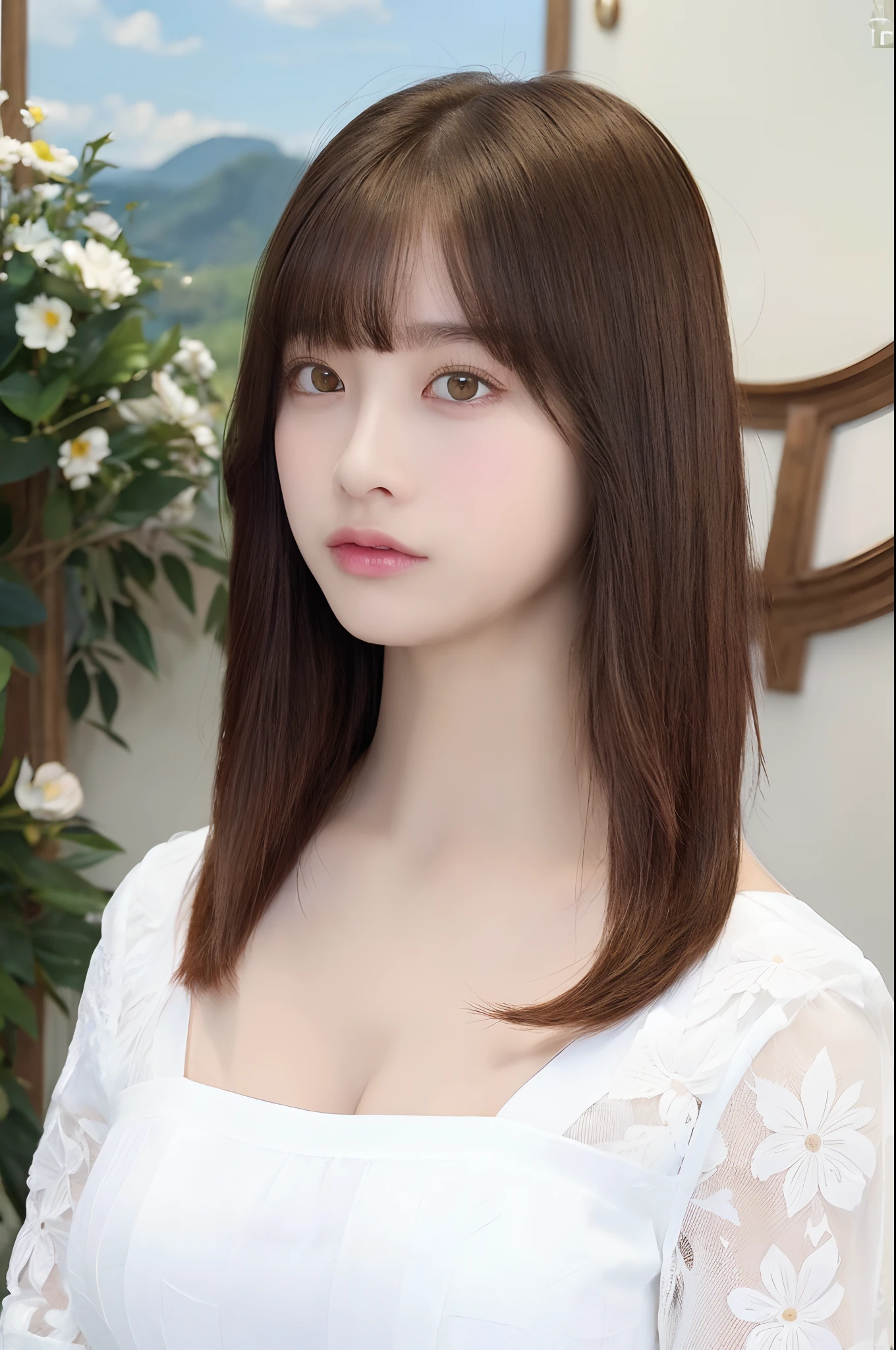 ((top-quality、8K、​masterpiece:1.3))、Detail Women:1.3、(Medium Hair、Colossal tits:1.4)、Clothing that emphasizes the chest、Clothes with Cleavage View、Off-the-shoulder clothing、ultra -detail、the detail、eyelid、TOKYOcty