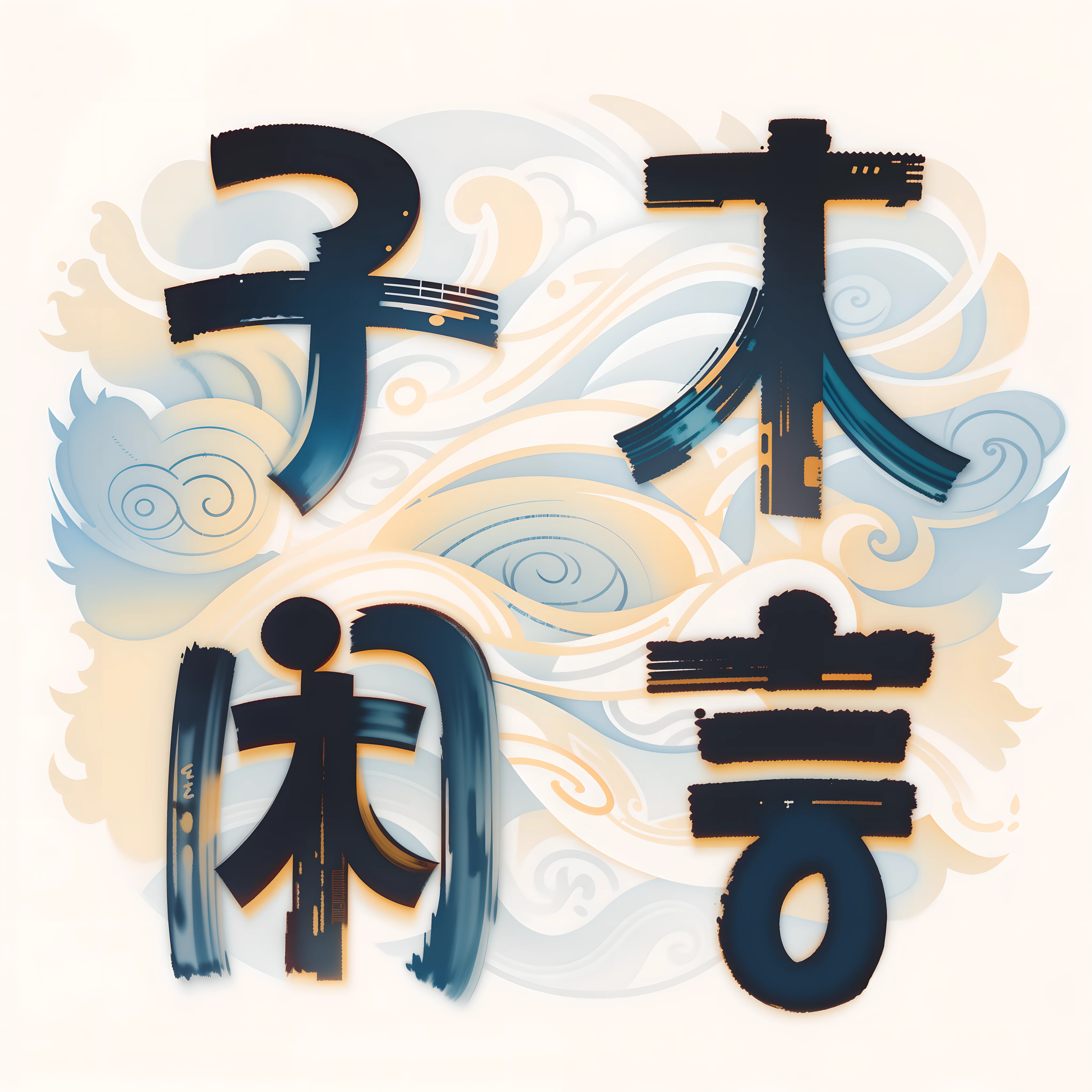 There are three Asian characters written in different languages, artwork in the style of z.Show on the. gu, Chinese watercolor style, chinese brush pen illustration, Title kanji, inspired by Shūbun Tenshō, Overlay Chinese text, Chinese text, Infinite hieroglyphic waves, Japanese typography