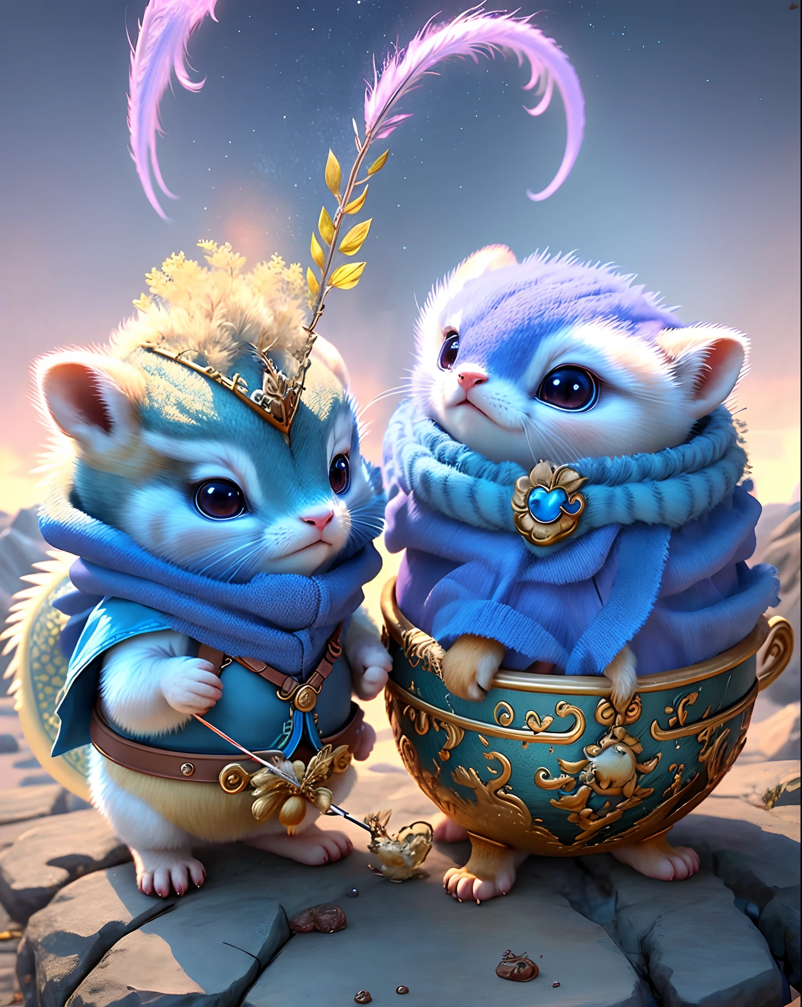 Top image quality、"Create a masterpiece of cute creatures. （weasel）, high detailing, in 8K、Top image quality、Dressed as a Dragon Quest adventurer、Have a bow and arrow、
