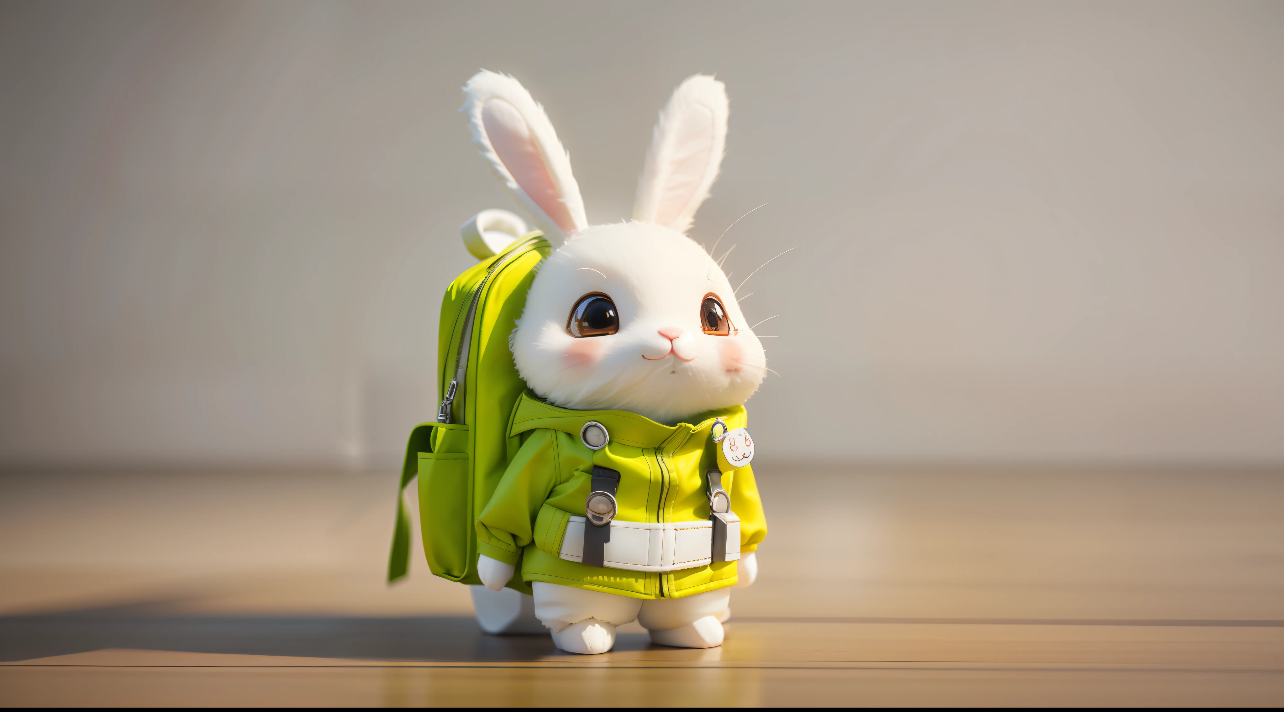 There is a white bunny doll with a backpack and backpack, cute 3 d render, render of a cute 3d anime girl, highly detailed character, Cute detailed digital art, cute character, 3 d render stylized, Female explorer mini cute girl, original chibi bunny girl, soft 3d render, Cute! C4D, Stylized anime, Rendered in redshift