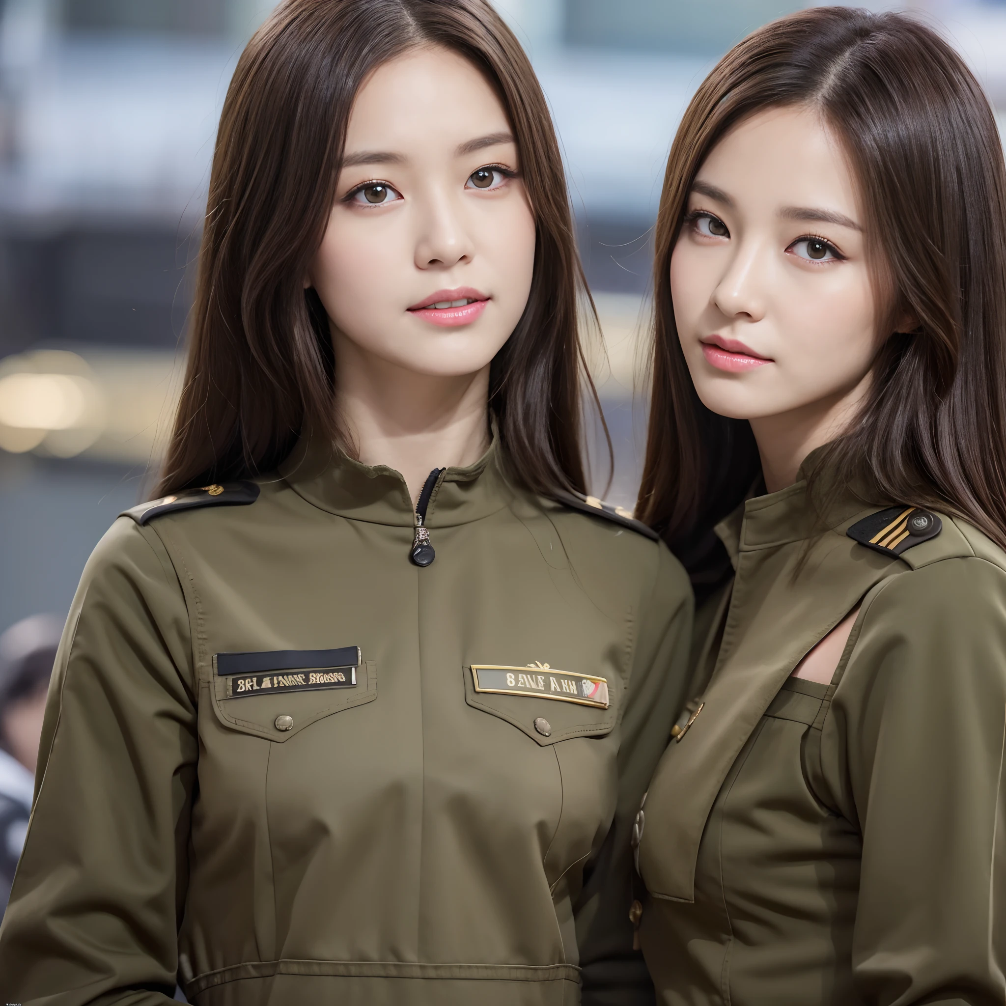 ((Best Quality, 8K, Masterpiece: 1.3)), 1 girl, smile, full body, slim face, pretty woman, (dark brown hair), military uniform: 1.1, super detailed face, detailed eyes, double eyelids, tank, blurred background, slim face, battlefield background, particles, full body,