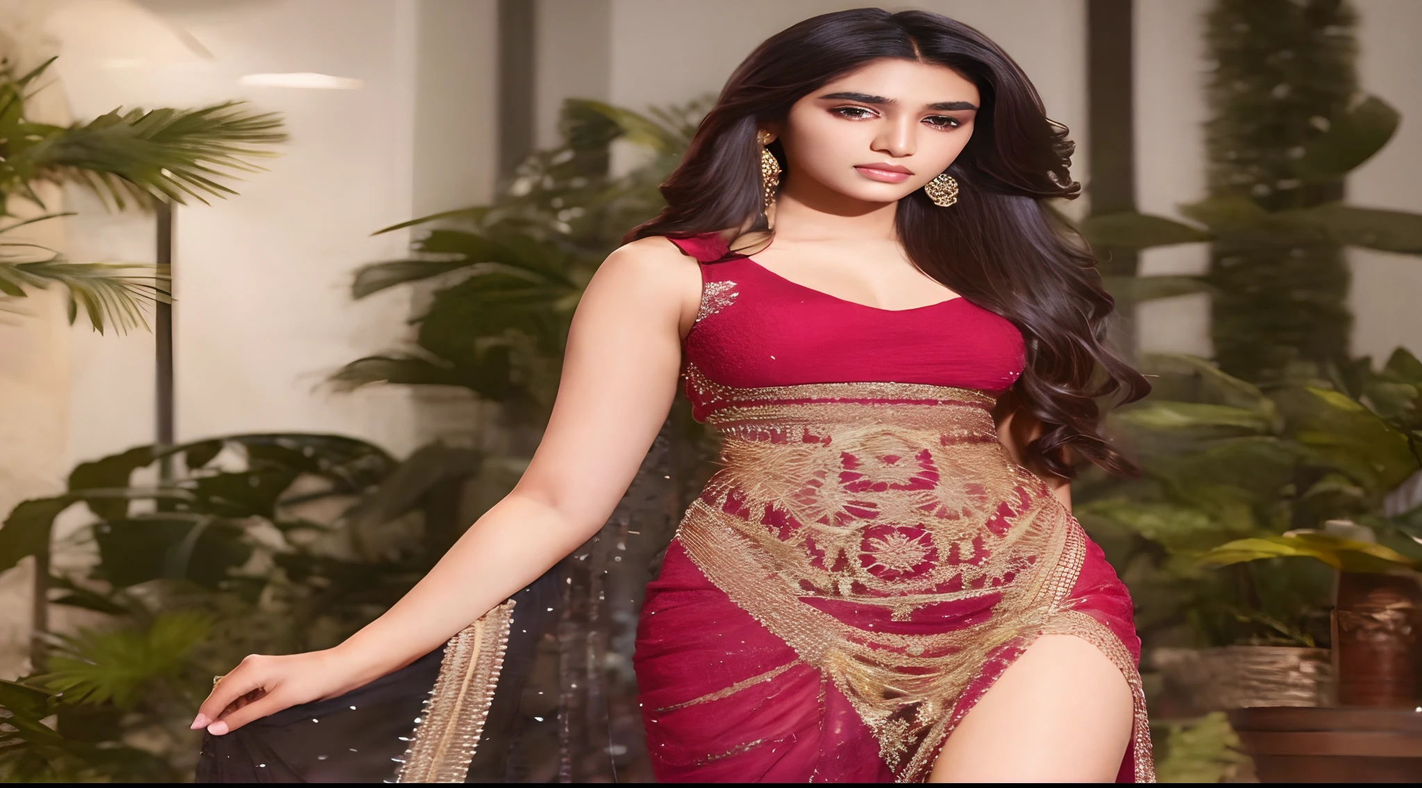 Top indian model with dark gold dress