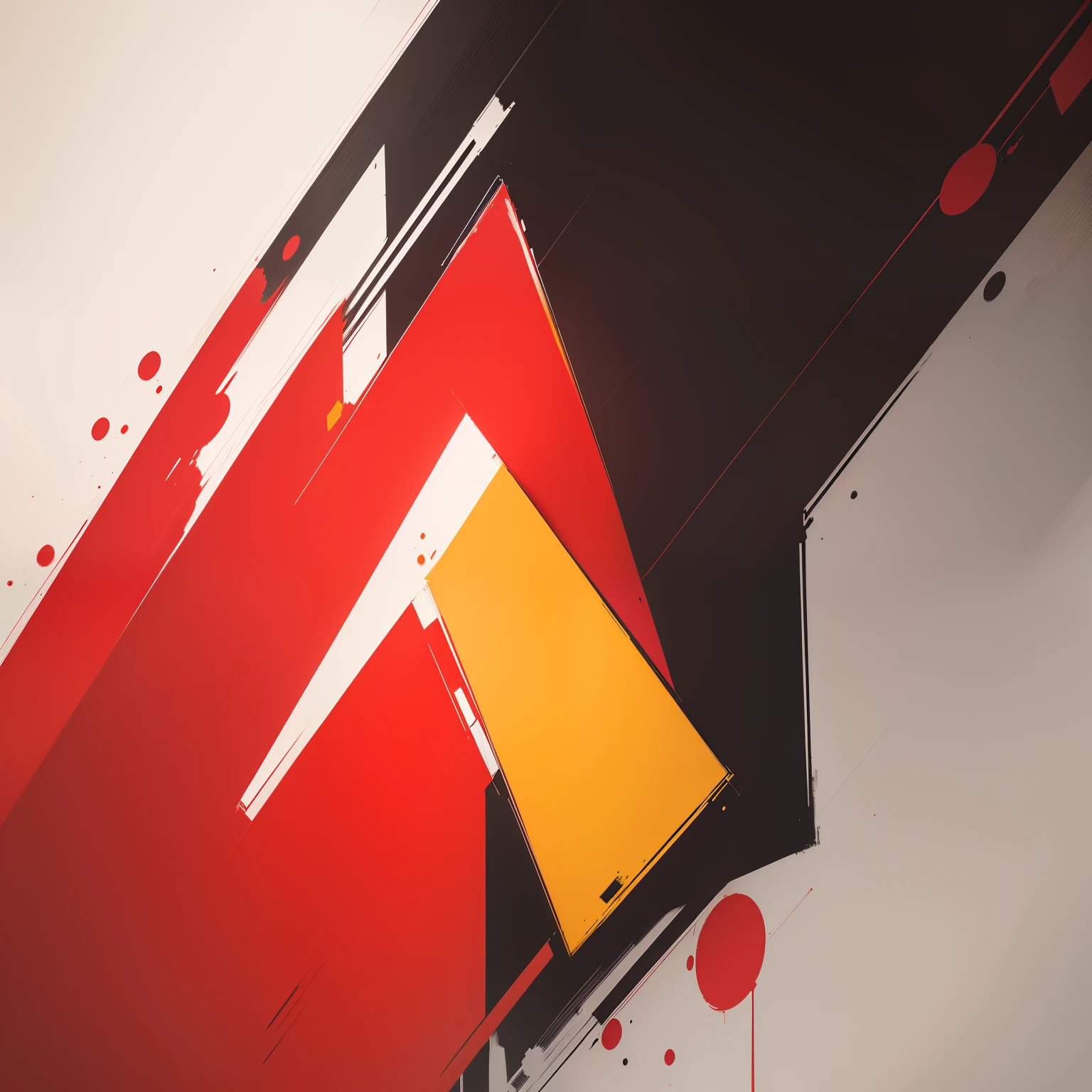 Draw a modern painting,There is only one triangle,Place in the middle of the picture,Abstract style,Chinese style,The whole painting,Use red only,amarelo,There are no other colors,Proportional coordination。OilPaintStyle。succinct,modern day。