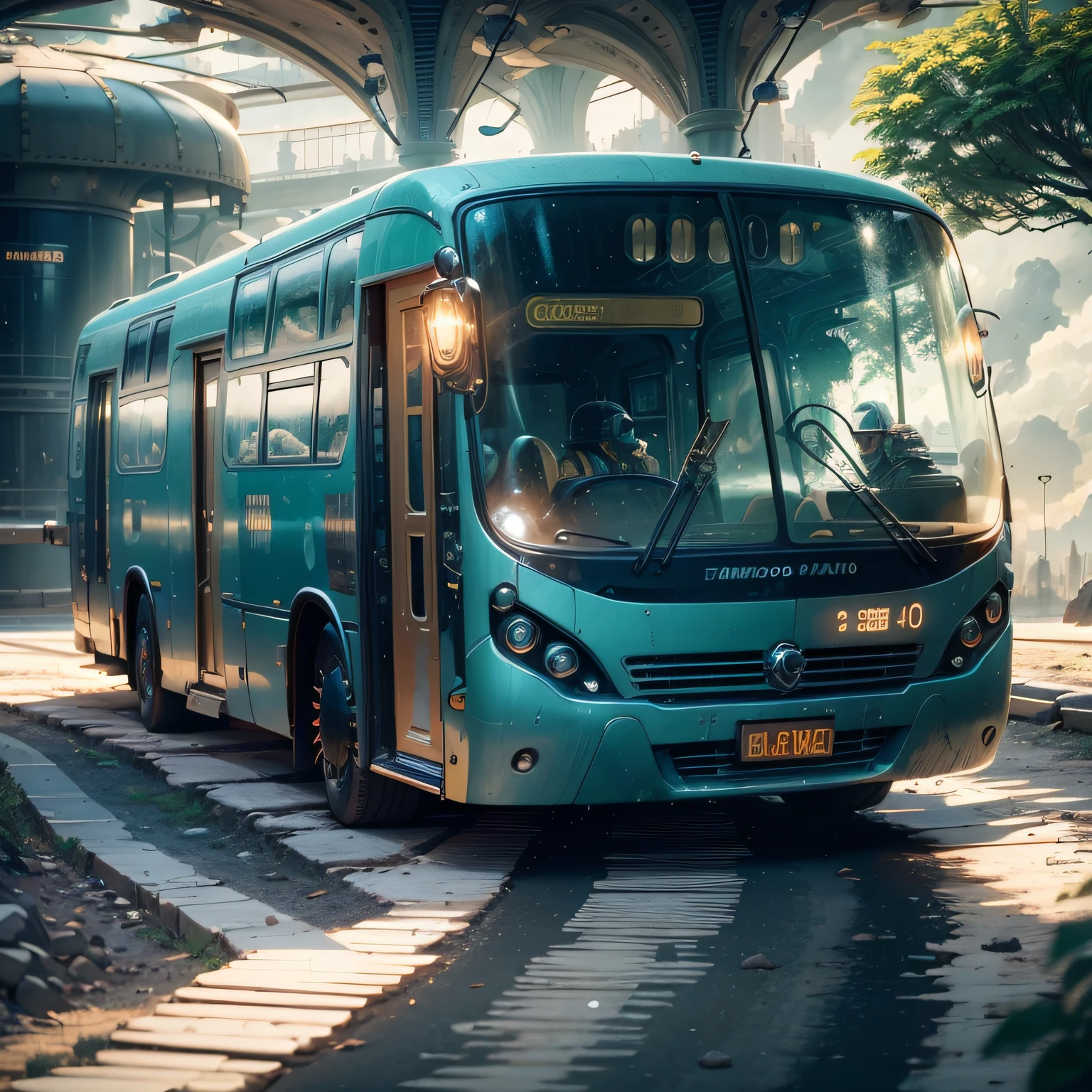 futuristic bus, brancos de fundo, Corpo Steampunk, detalhes intrincados, Magnificent, cinemactic, high resolution, 4k,