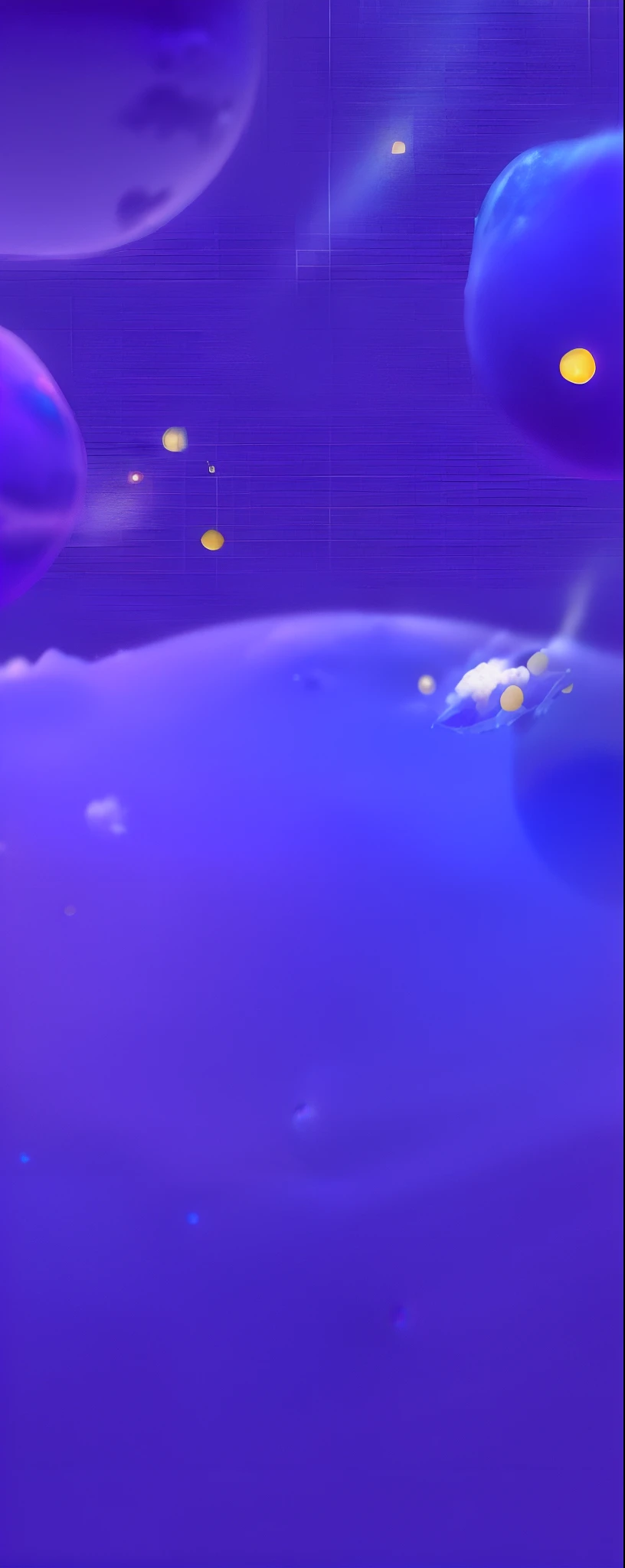 Violet-blue sphere,Yellow lights set off the deep blue sky,liquid simulation background,Purple space extension background,The cosmic void spreads,Fantastic smooth space color,cosmic purple space,violet planet,lost in the milky void,space magical whale,universe background,Jelly-like texture,Dream illustration,floating in a cosmic nebula,Appearance galactic background