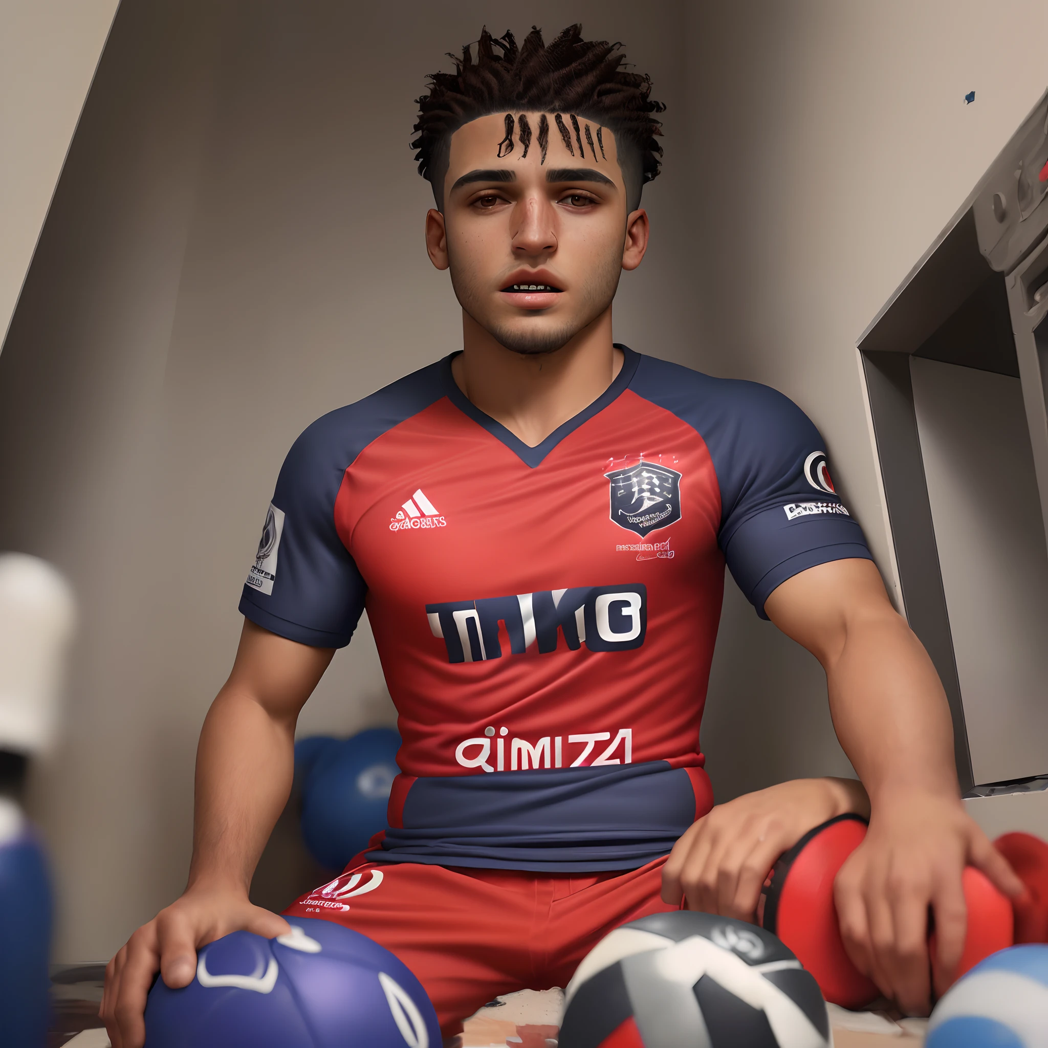 (((realista, foto real, detalhe)))Criar imagem de um secador de cabelos vermelho soltando ar, with a small symbol of the Flamengo team. (((Scenario of chaos, tijolos quebrado, in pieces, tudo quebrado)))