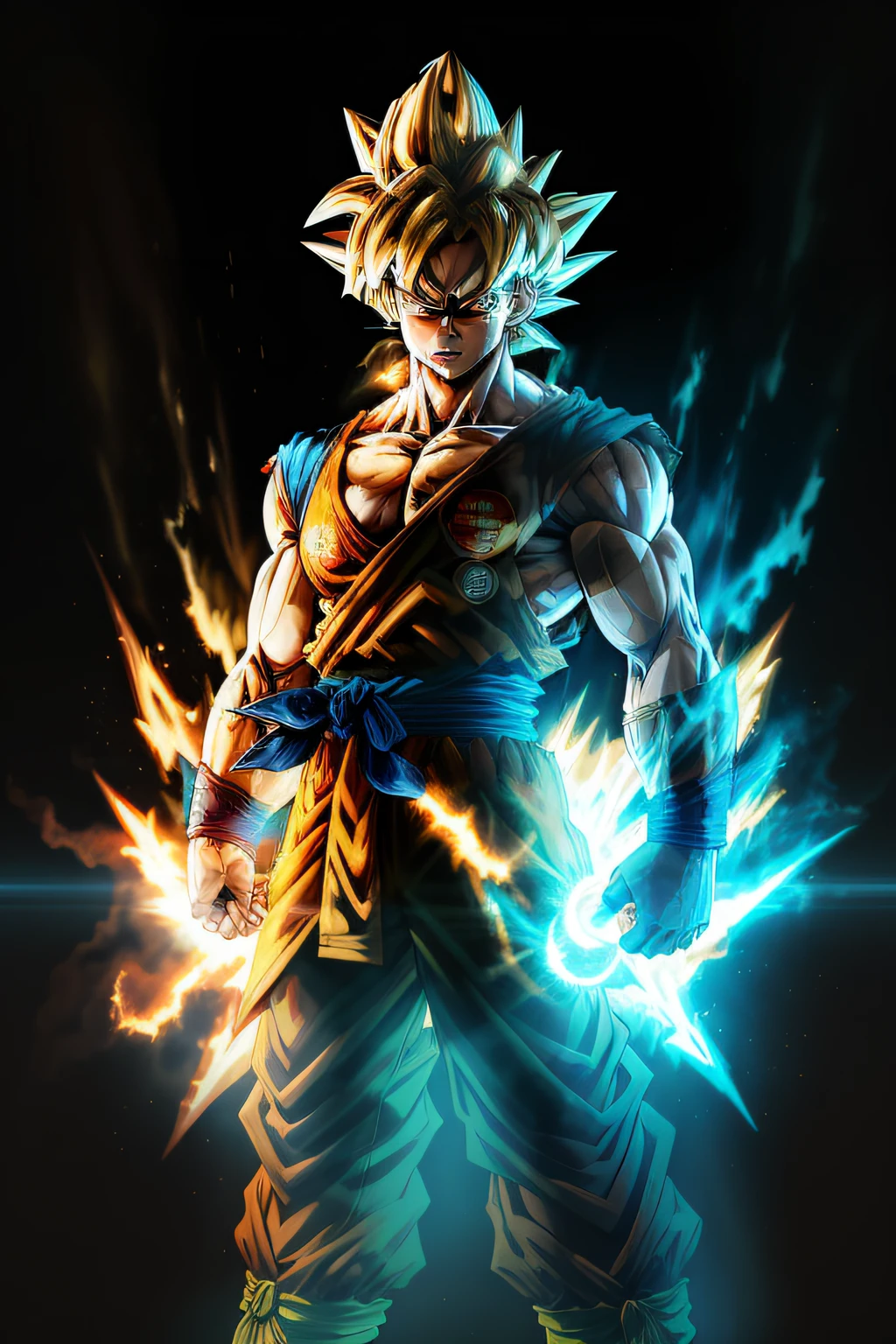 Masterpiece, best quality, Goku, Super Saiyan, light blue hair