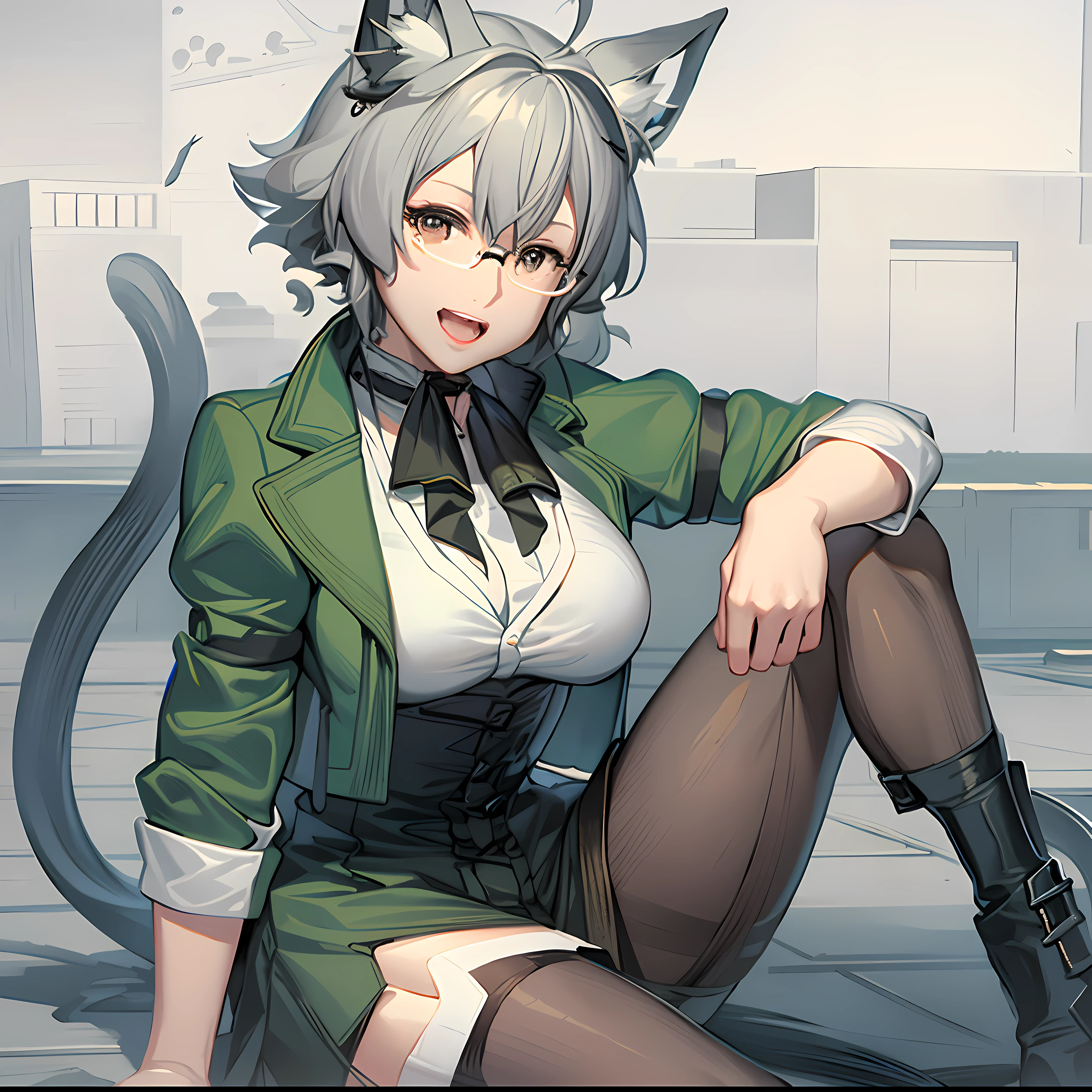 masterpiece, (best quality), 1woman,1girl ,aoihinami, , short hair, green eyes, white shirt,cardigan,sexy woman,jacket, necklace, jewelry,closed clothes, glasses, smile, hair between eyes, vibrant colors ,natural lighting ,RTX, , beautiful, (detailed face:1.2), showcase, (perfect eyes:1.1) ,(photorealistic:1.1), 8k uhd, looking a viewer, outdoors, simple backround, glasses,