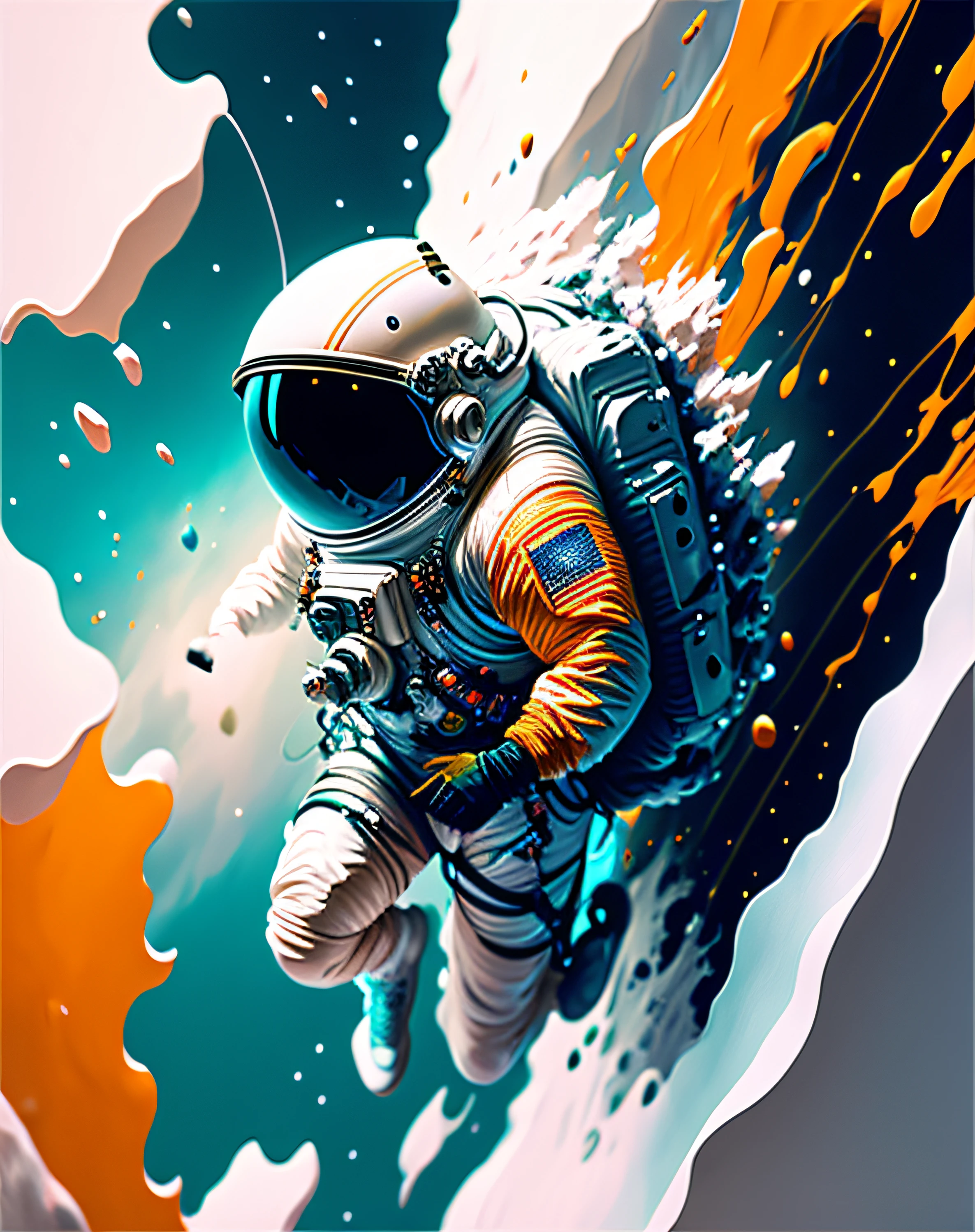 astronaut, climbing the asteroid, character render, ultra high quality model, ethereal background, abstract beauty, explosive volumetric, oil painting, heavy strokes, paint dripping