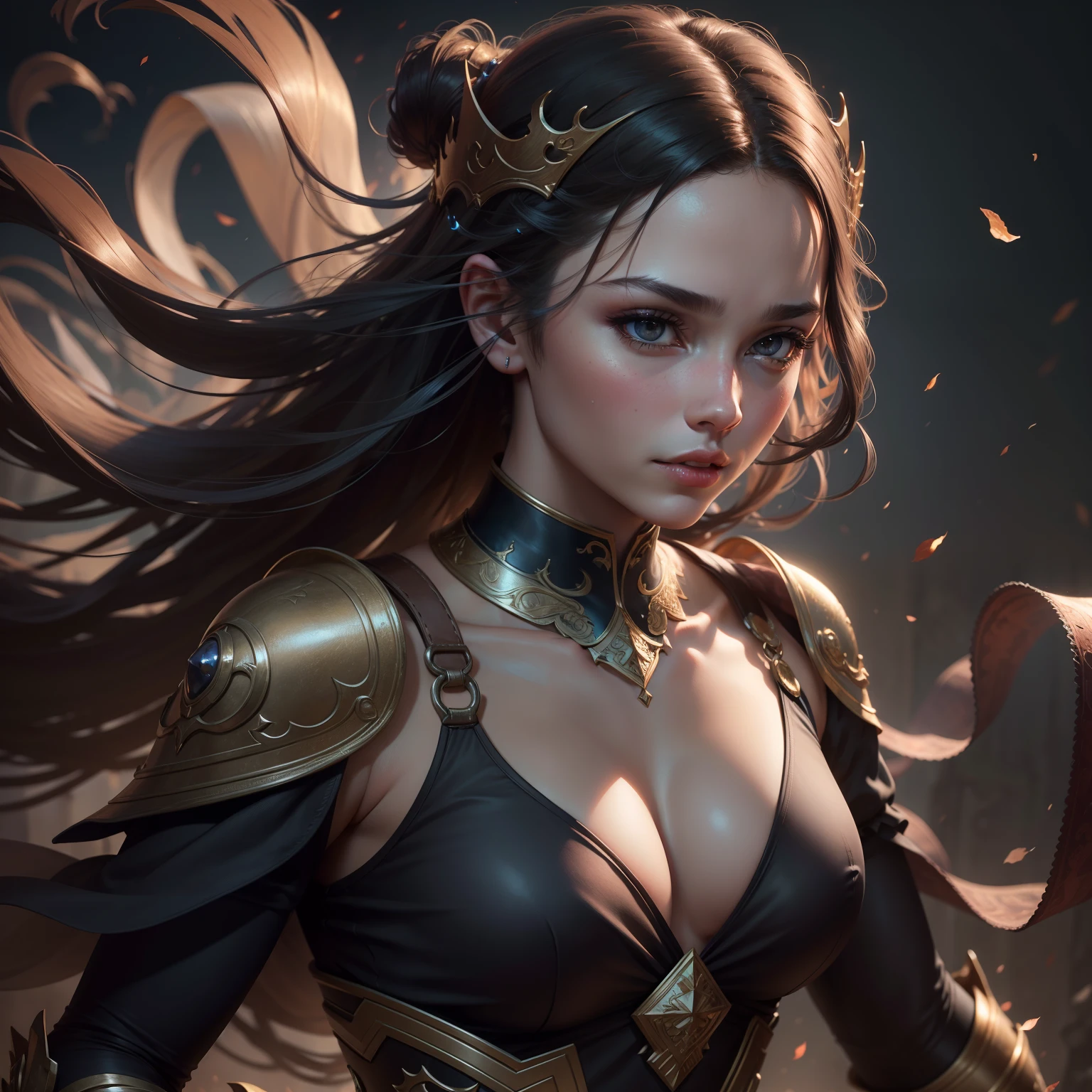 Beast quality,ultra realistic, masterpiece,a girl(30s),woman king, realistic skin tone, strong fighting figure,ultra deatails,dark background,8k,