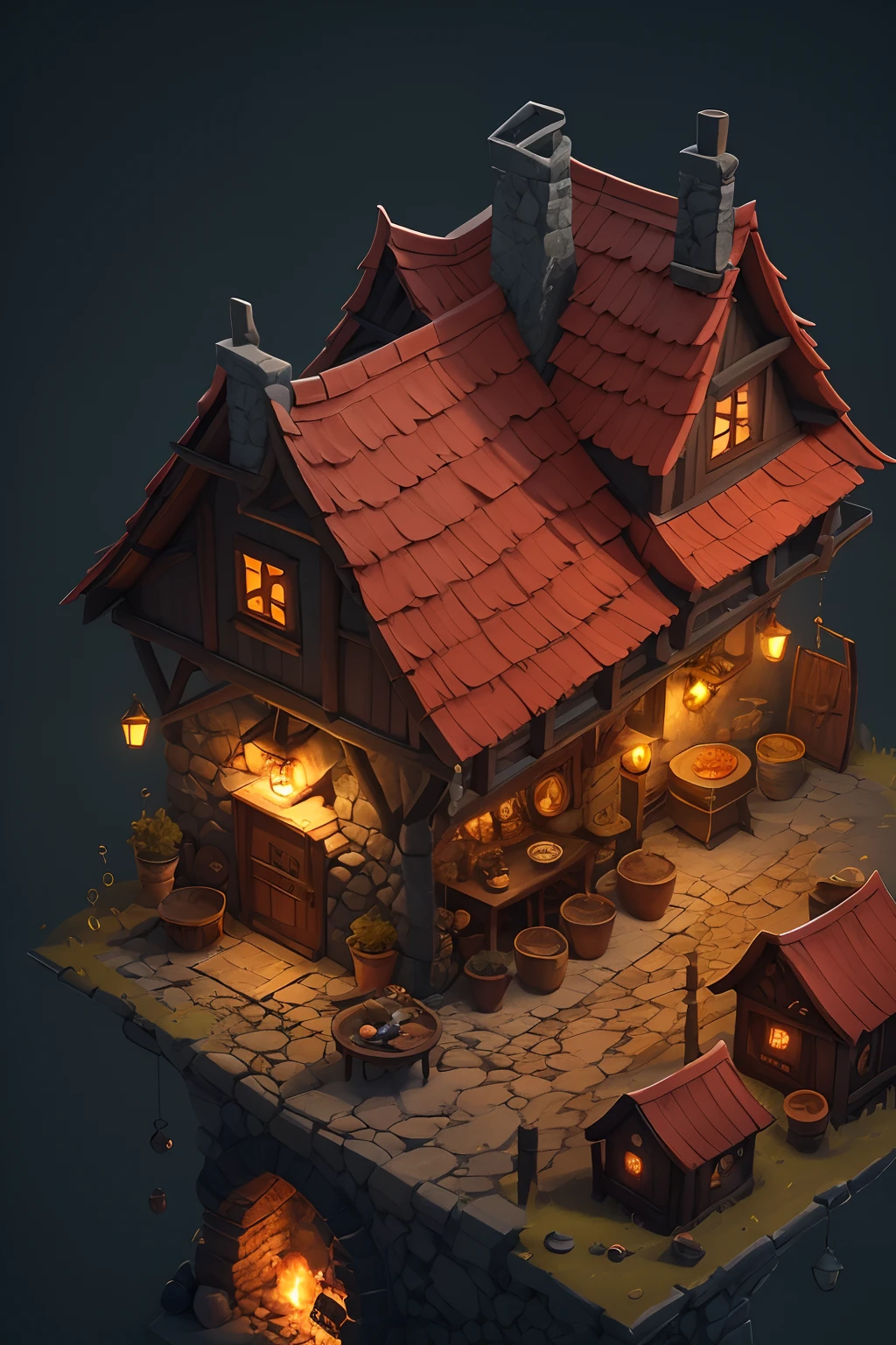 Close-up of small building, a multidimensional cozy tavern, Stylized game art, 3 d render stylized, Stylized concept art, stylized 3d render, isometric 2 d game art, Medieval Tavern, isometric game art, Isometric 3d fantasy cute house, isometric game asset