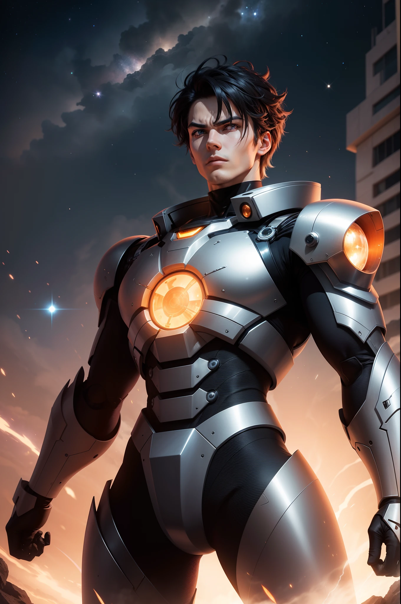 --Personagem: Jaspion
Jaspion is a fearless intergalactic hero known for his shining silver armor and his courageous attitude. His determined gaze reflects his dedication to protecting the galaxy from evil threats. His black hair and serious expression show his unwavering determination to fight for good.
--Daileon Robot
In the background, the imposing Daileon Robot rises as a giant guardian. Its metallic structure is marked by aerodynamic lines and complex technological details. Os olhos luminosos do Daileon emitem um brilho intenso, indicating his strength and power. His steady hands hold advanced weapons, ready to defend justice alongside Jaspion.
--Space Scenario
The scene unfolds in the midst of vast outer space, com estrelas cintilantes e nebulosas coloridas pontilhando o fundo escuro. Jaspion and Daileon are positioned on a metal platform, Prepared to embark on an epic new mission to confront the evil that threatens galactic peace.
--Adventure Atmosphere
The image captures the essence of the intergalactic adventure, conveying a sense of heroism and determination. The combination of the heroic figure of Jaspion with the formidable Robot Daileon creates an impactful scene that evokes action, Emotion and the promise of epic battles in the cosmos.
