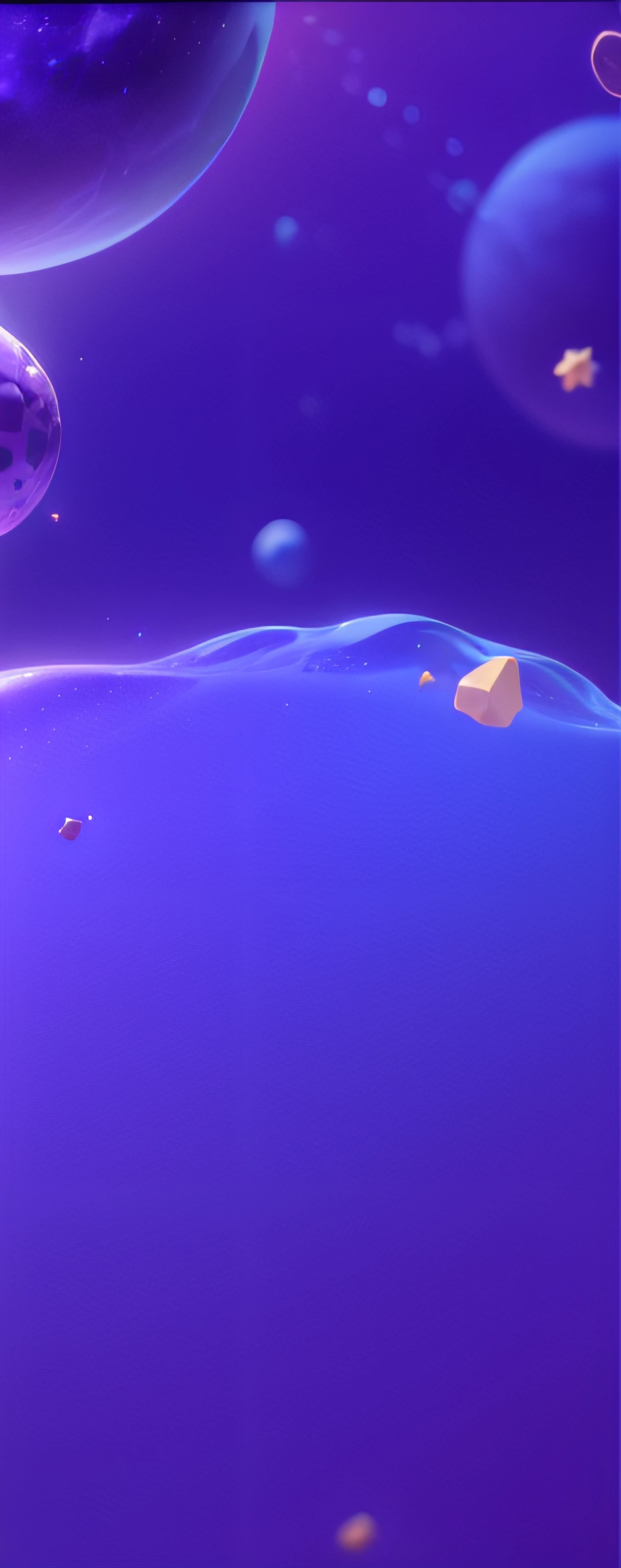 Violet-blue sphere， spongy, cell animation, Purple subsurface scattering, made of swiss cheese wheels, 3d cell shaded, (Cheese), spherical body, Planetary plates, 3 d icon for mobile game, flesh blob, planetes, cysts, anorld render, Particle, blobs, Destroyed planet。Yellow lights set off the deep blue sky，liquid simulation background，Purple space extension background，The cosmic void spreads，Fantastic smooth space color，cosmic purple space，violet planet，lost in the milky void，space magical whale，universe background，Jelly-like texture，Dream illustration，floating in a cosmic nebula，Appearance galactic background