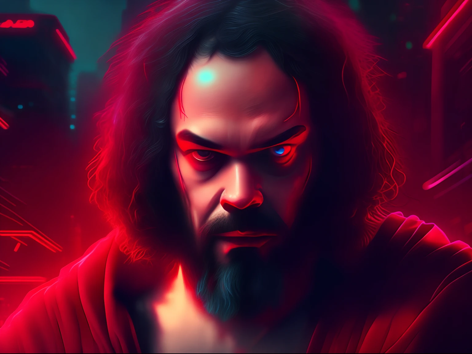 Socrates, Cyberpunk, 8k, with red lights,
with buildings in the background