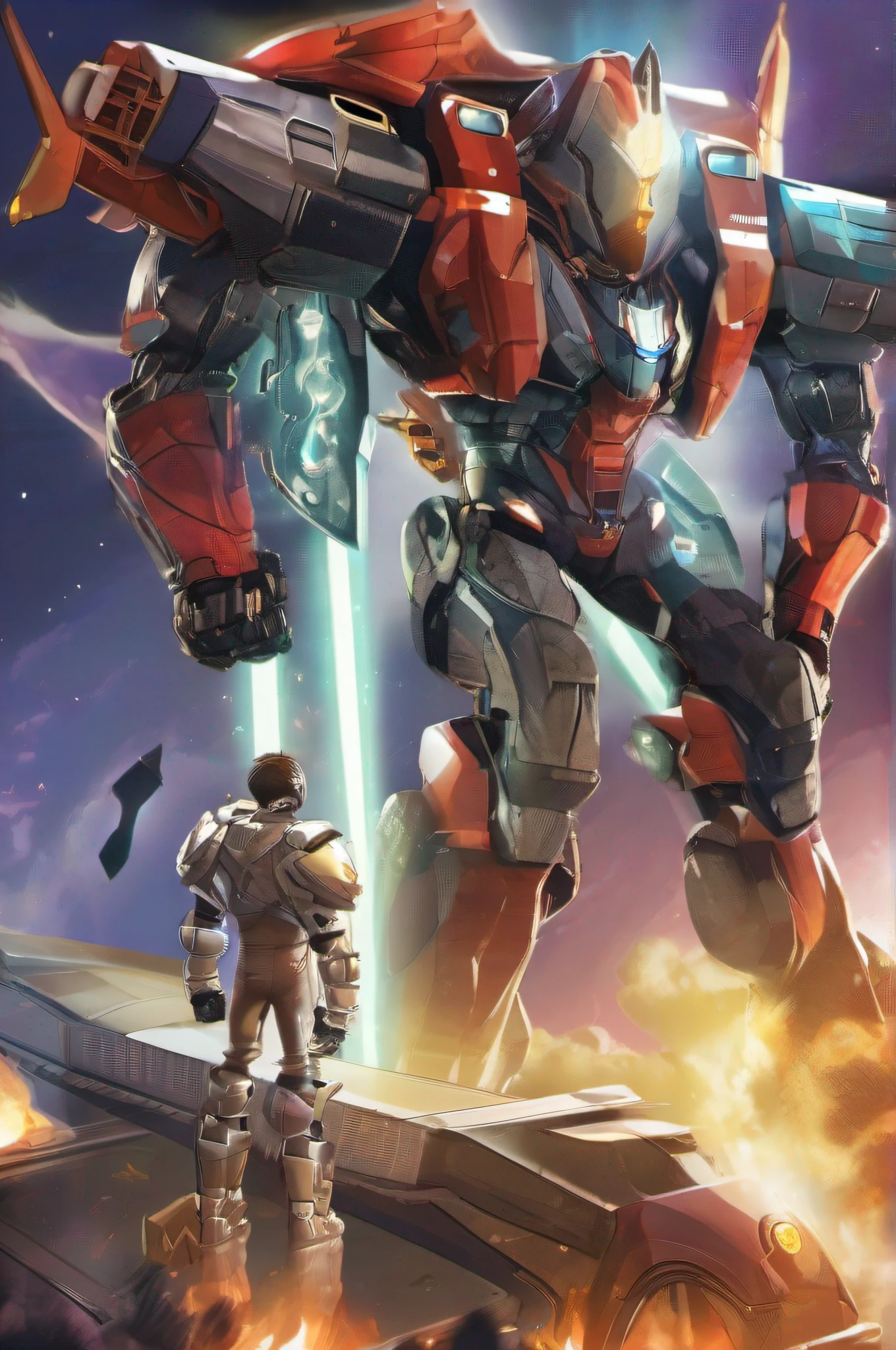 --Personagem: Jaspion
Jaspion is a fearless intergalactic hero known for his shining silver armor and his courageous attitude. His determined gaze reflects his dedication to protecting the galaxy from evil threats. His black hair and serious expression show his unwavering determination to fight for good.
--Daileon Robot
In the background, the imposing Daileon Robot rises as a giant guardian. Its metallic structure is marked by aerodynamic lines and complex technological details. Os olhos luminosos do Daileon emitem um brilho intenso, indicating his strength and power. His steady hands hold advanced weapons, ready to defend justice alongside Jaspion.
--Space Scenario
The scene unfolds in the midst of vast outer space, com estrelas cintilantes e nebulosas coloridas pontilhando o fundo escuro. Jaspion and Daileon are positioned on a metal platform, Prepared to embark on an epic new mission to confront the evil that threatens galactic peace.
--Adventure Atmosphere
The image captures the essence of the intergalactic adventure, conveying a sense of heroism and determination. The combination of the heroic figure of Jaspion with the formidable Robot Daileon creates an impactful scene that evokes action, Emotion and the promise of epic battles in the cosmos.