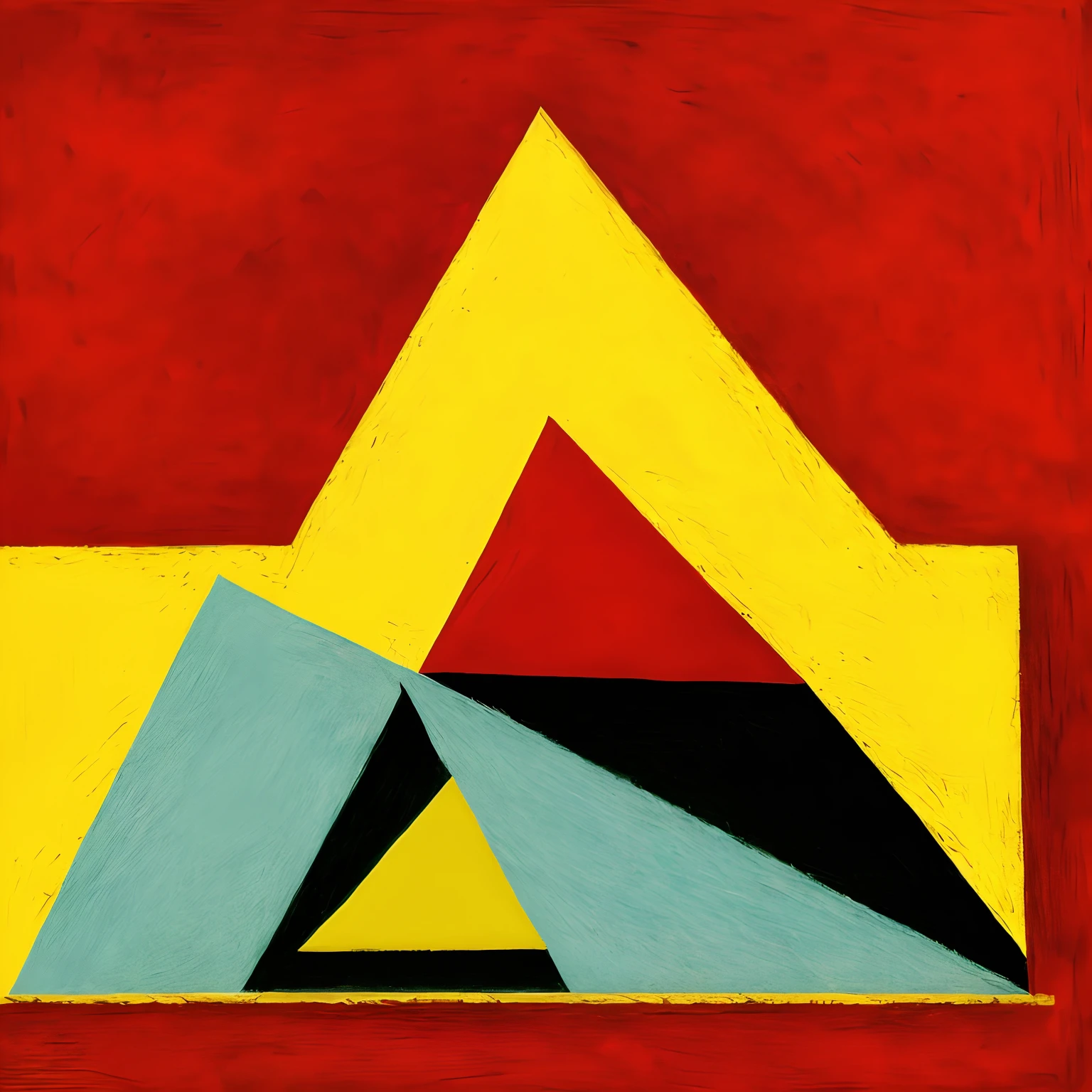 Draw a triangle,Place in the middle of the frame。Abstract style,Van Gogh style,Only red and yellow。