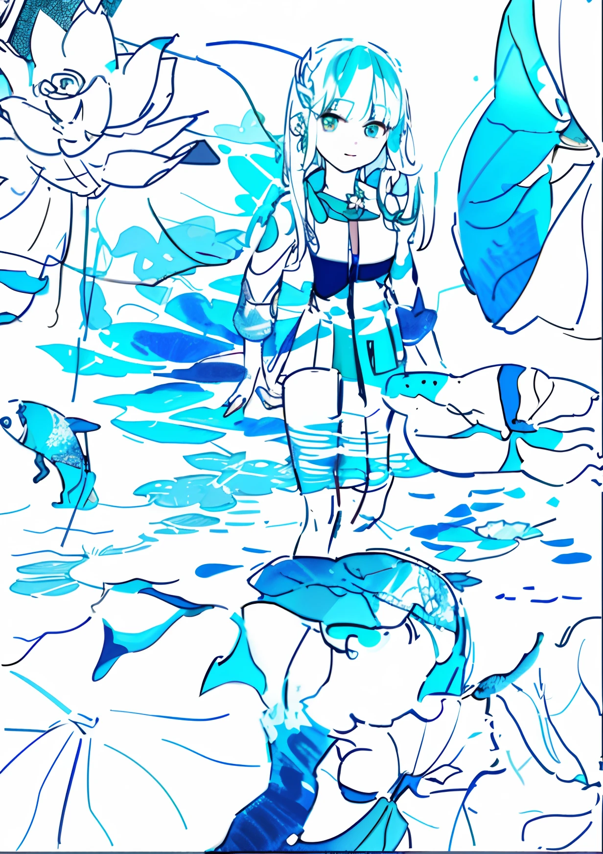 Rich colors,Green lotus leaves,Smooth hair