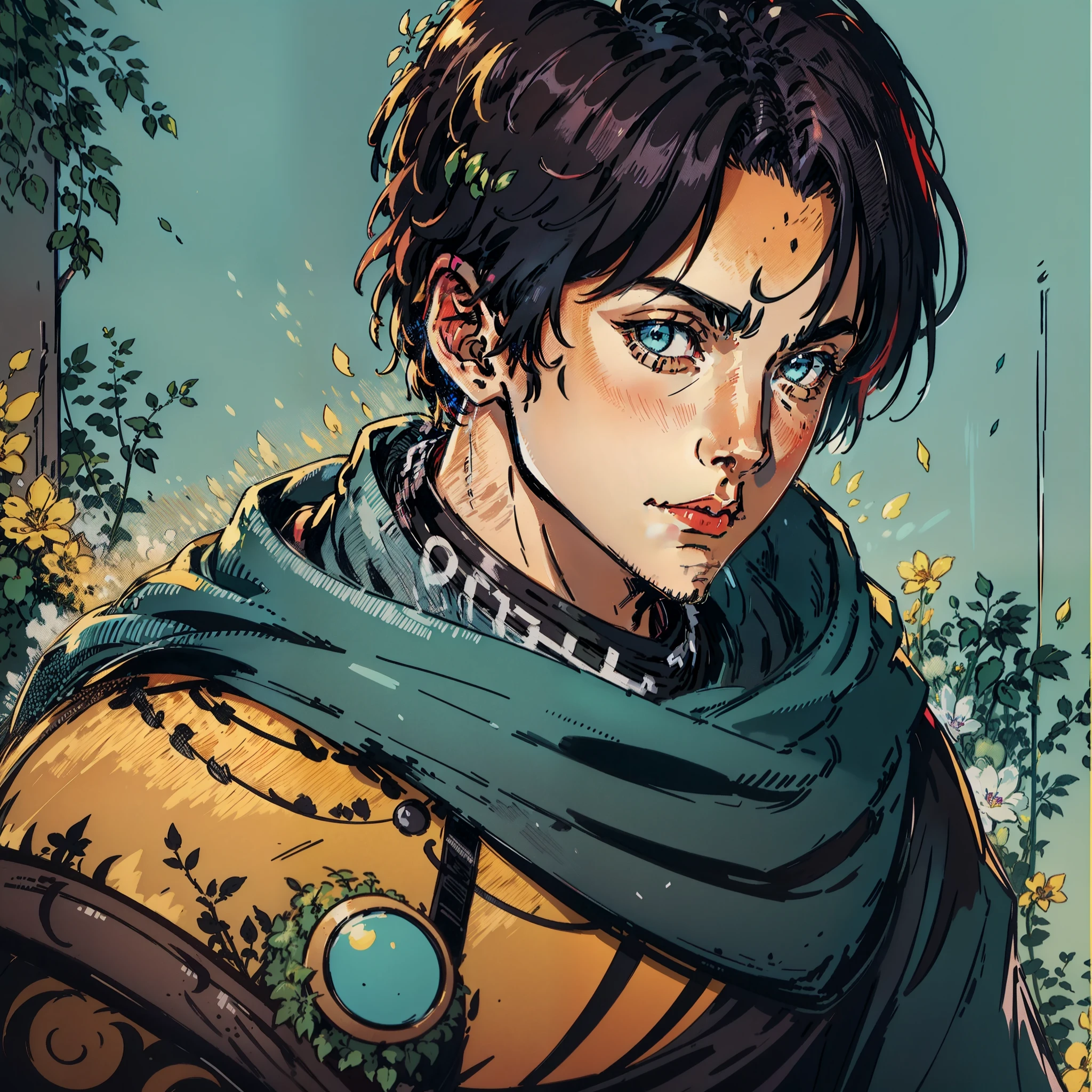 Ranger dark cloak, Young Man, RPG character, closeup portrait, florest background