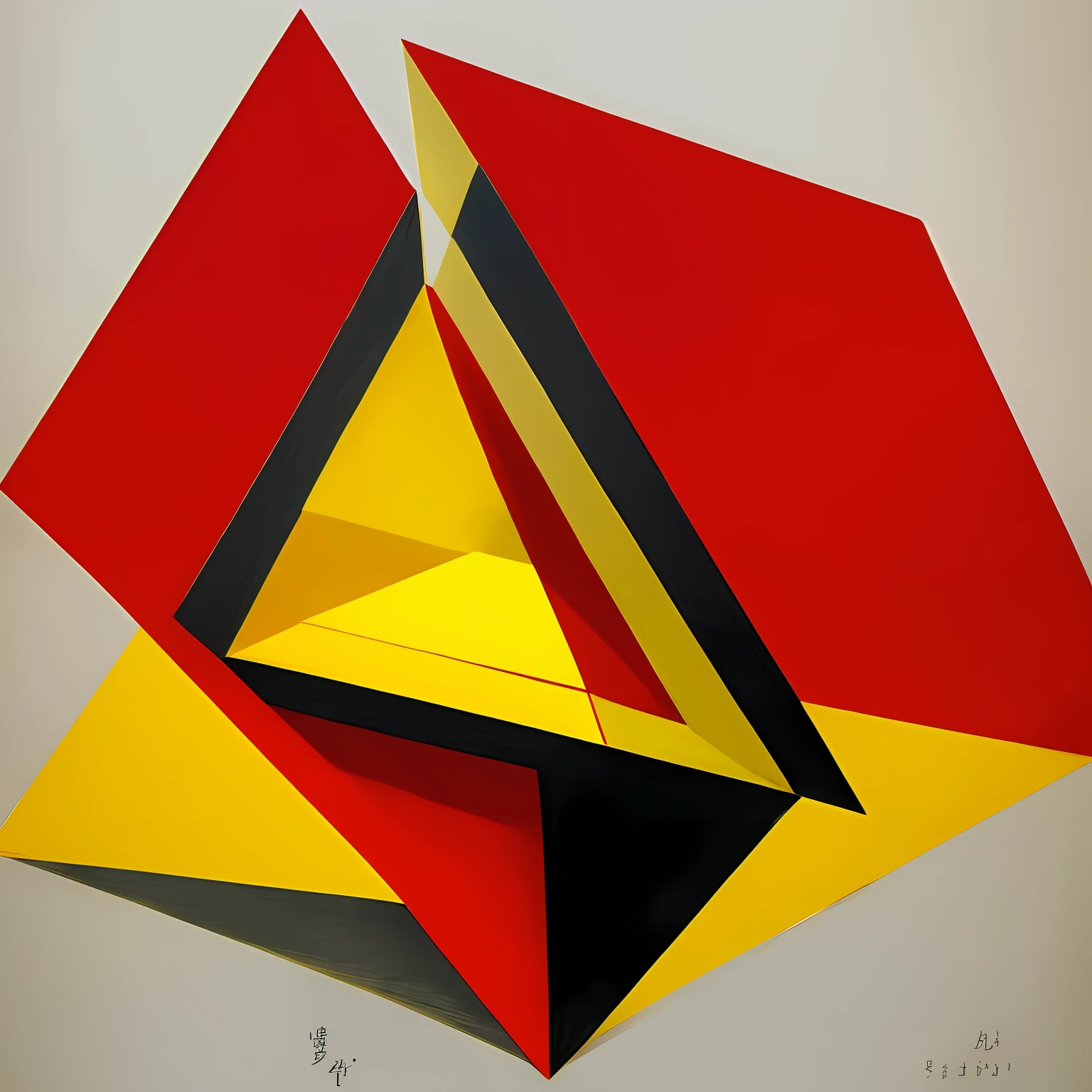 Draw a triangle，Place in the middle of the frame。Abstract style，Dali style，Only red and yellow，The proportions are harmonious and beautiful。