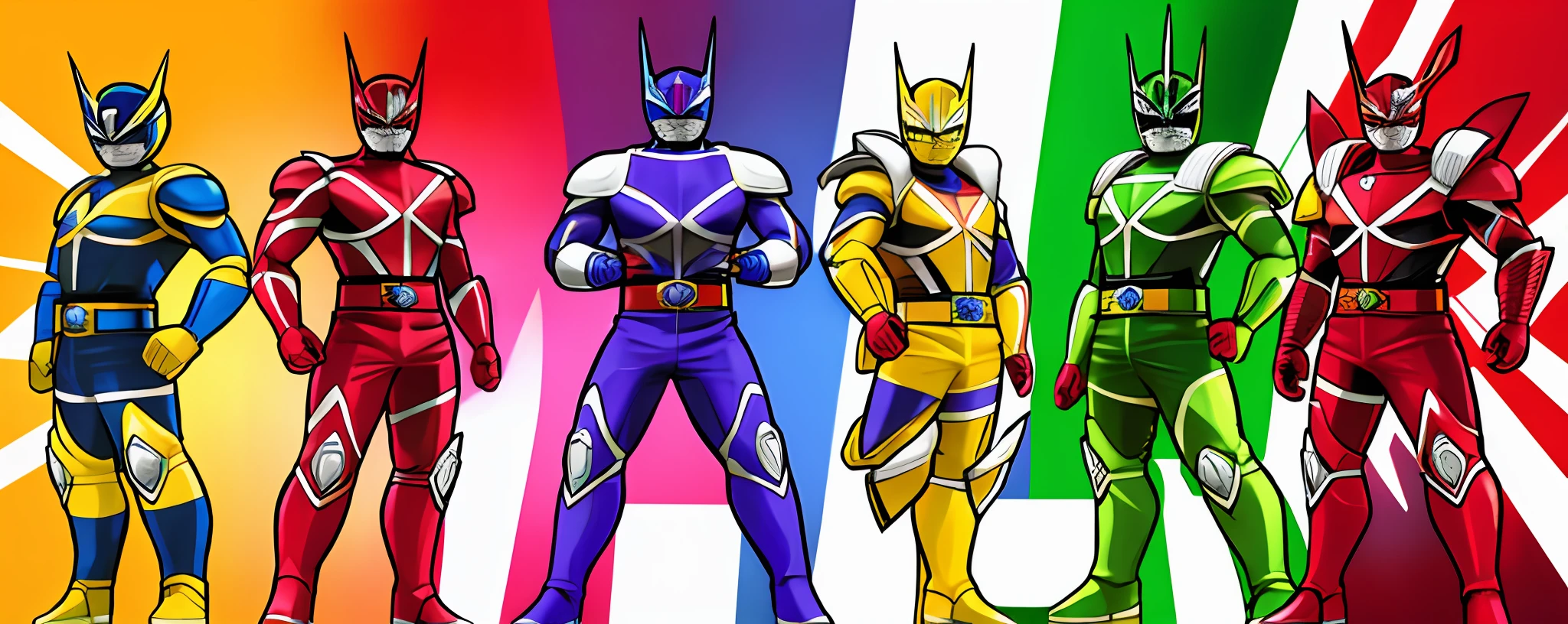 A closeup of a group of Ranger powers standing next to each other, The Seventh Secret Power Ranger, Power Ranger, Power Ranger, Tokusatsu, Mighty Ranger movie, Toei, cena do filme live action, closeup of arms, Remasterizado digitalmente, ranger amarelo, ainda de um filme live action, wearing red and yellow hero suit, Zordon of Power Ranger