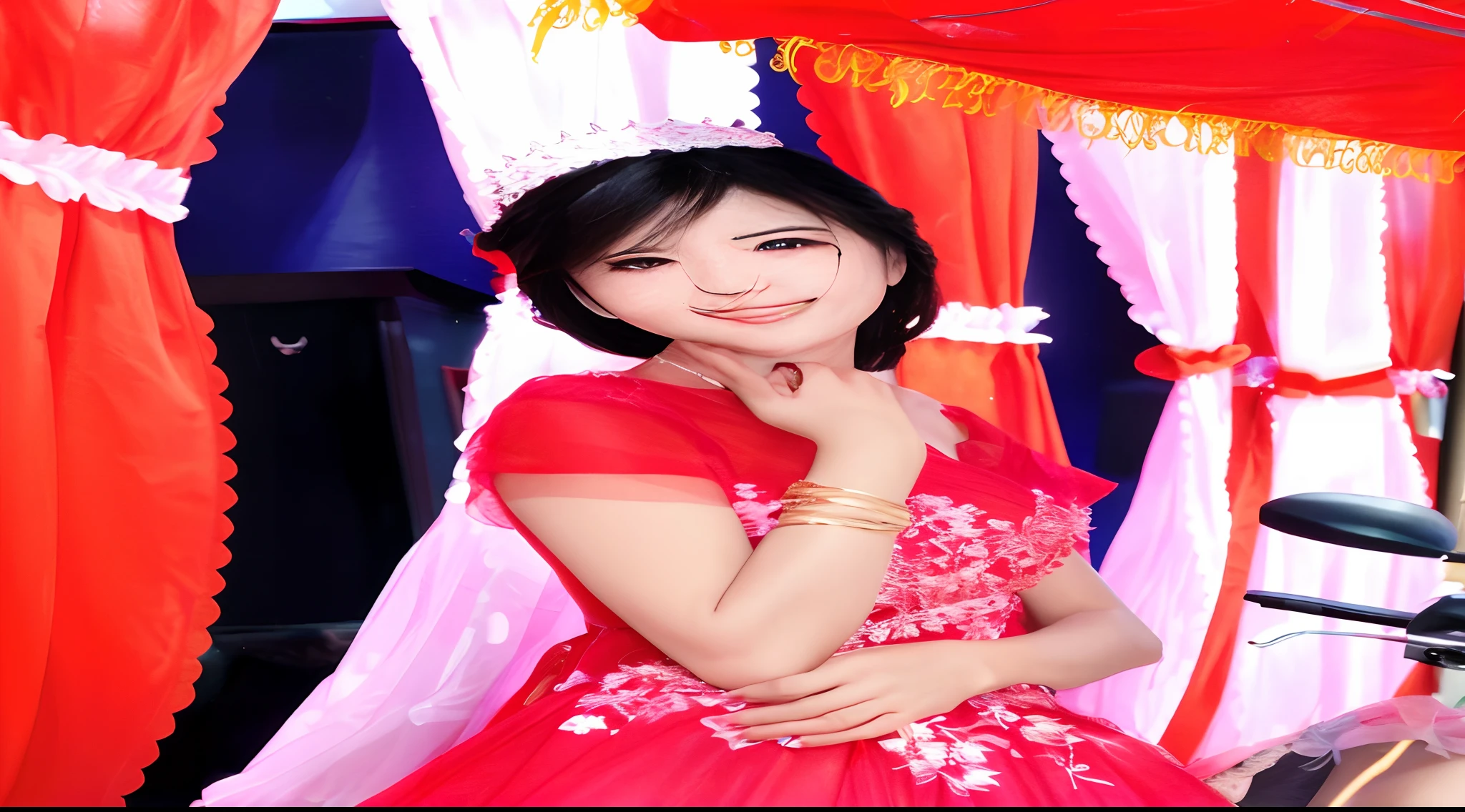 araffe woman in a red dress posing for a picture, pretty girl, dang my linh, nivanh chanthara, beautiful image, in style of lam manh, mai anh tran, beautiful woman, with a beautifull smile, beautiful, duy beni serial, ao dai, wonderful, vietnamese woman, beauty woman, sakimi chan
