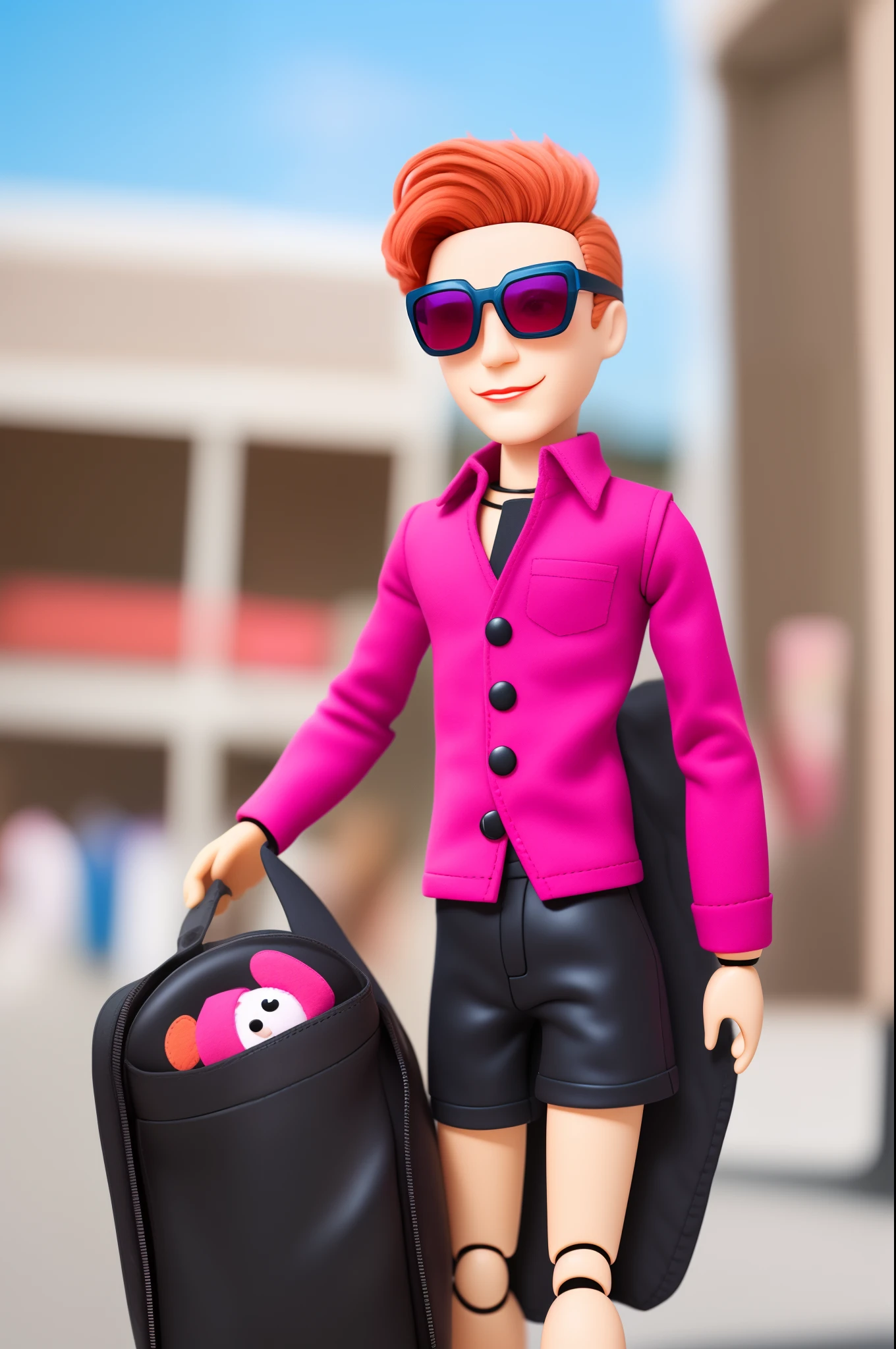 Cartoon doll man with pink sunglasses