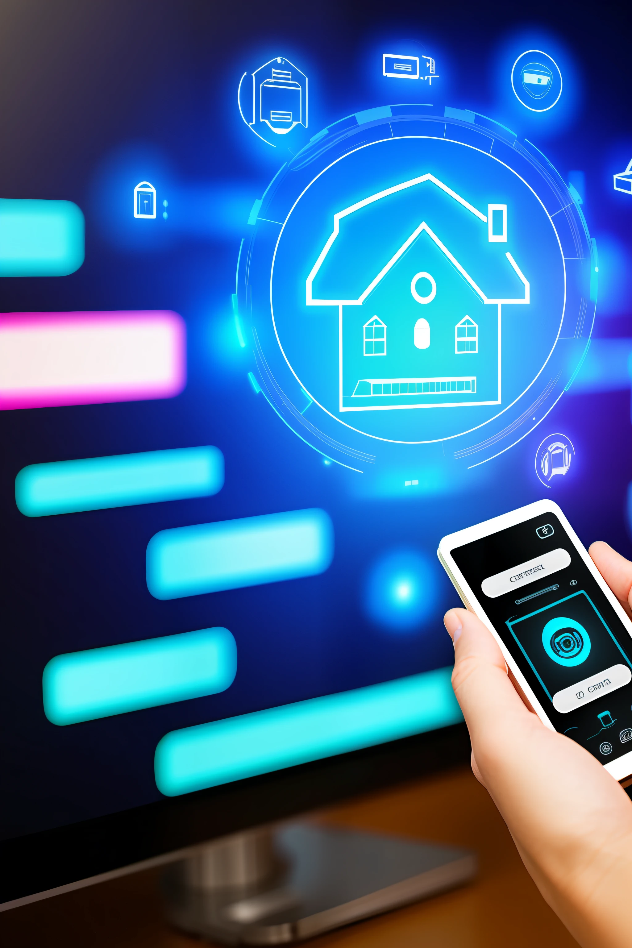 smart home，Intelligent remote control，，Homely feeling，Portable feeling，Close-up of computer circuits，The brain glows, with ai theme, Artificial intelligence, ai startup,