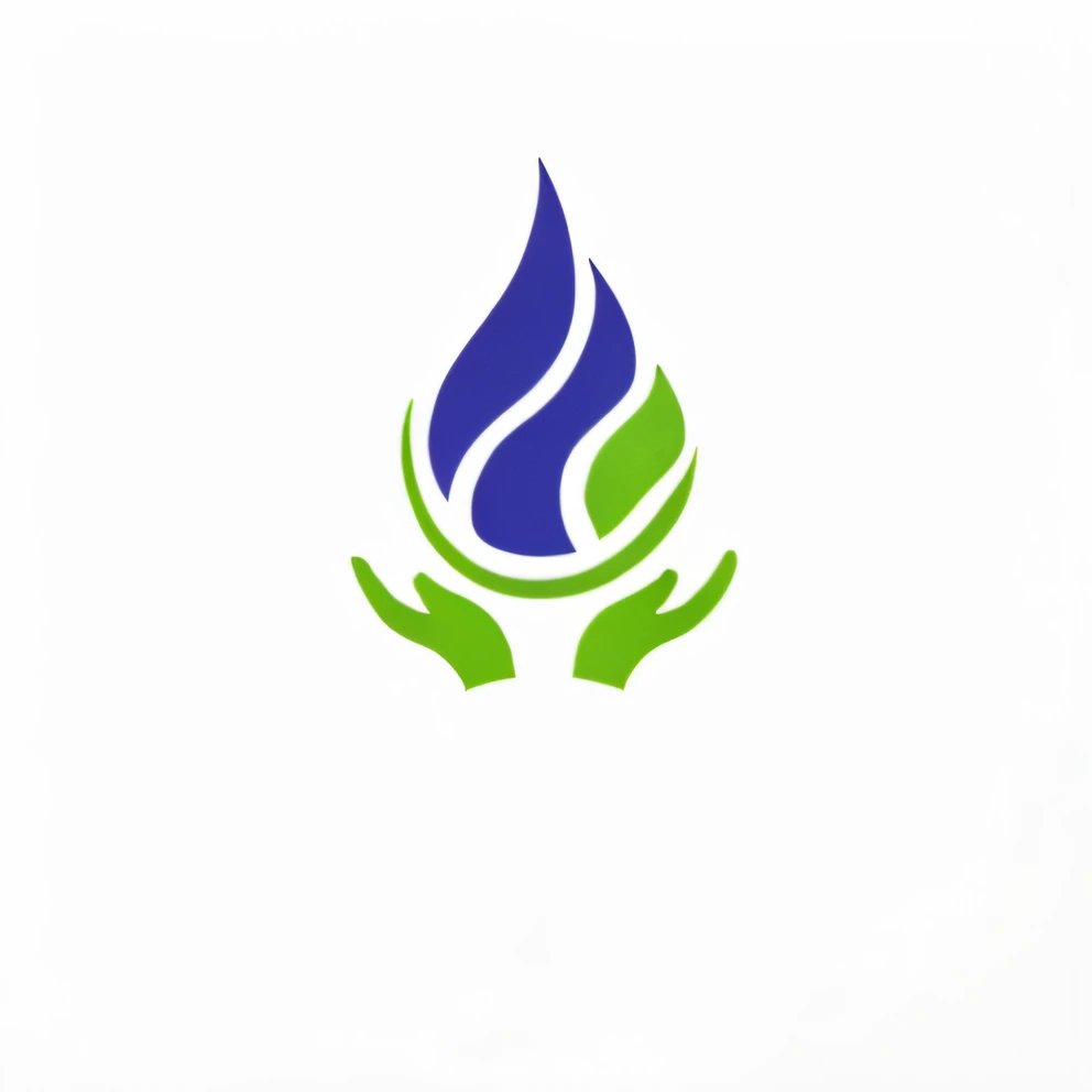 a blue and green logo with two hands holding a leaf, Logotype without text, Unique logotype, Logo, Logo, water element, reconfortante, imagem de perfil, Best LogoType, segurando fogo verde, unused design, Completo - Vista, foto do perfil, Ambiente tranquilo, simple illustration, design simples, 2 5 6 x 2 5 6 pixels, Foto de grupo, emergindo do fogo azul