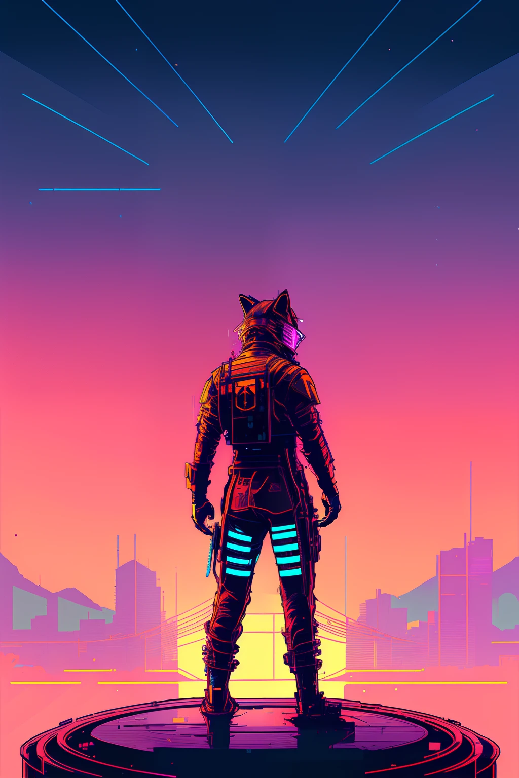 (nvinkpunk:1.2) (snthwve style:0.8) fox, anthro, lightwave, sunset, intricate, highly detailed
