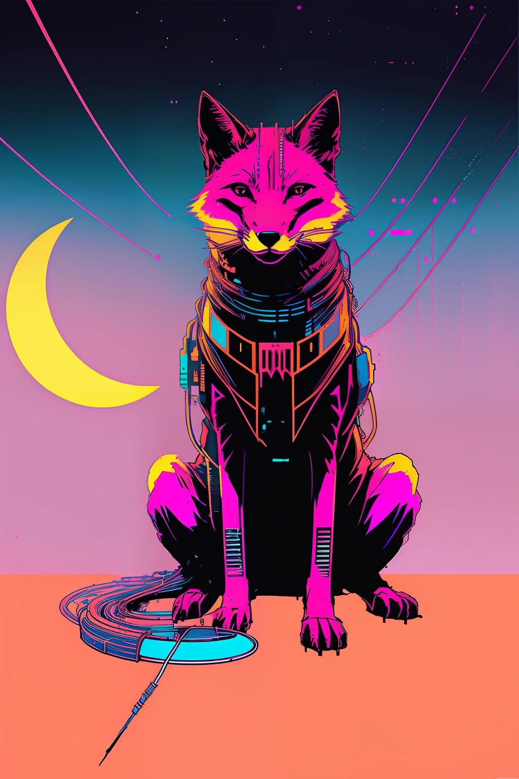(nvinkpunk:1.2) (snthwve style:0.8) fox, anthro, lightwave, sunset, intricate, highly detailed