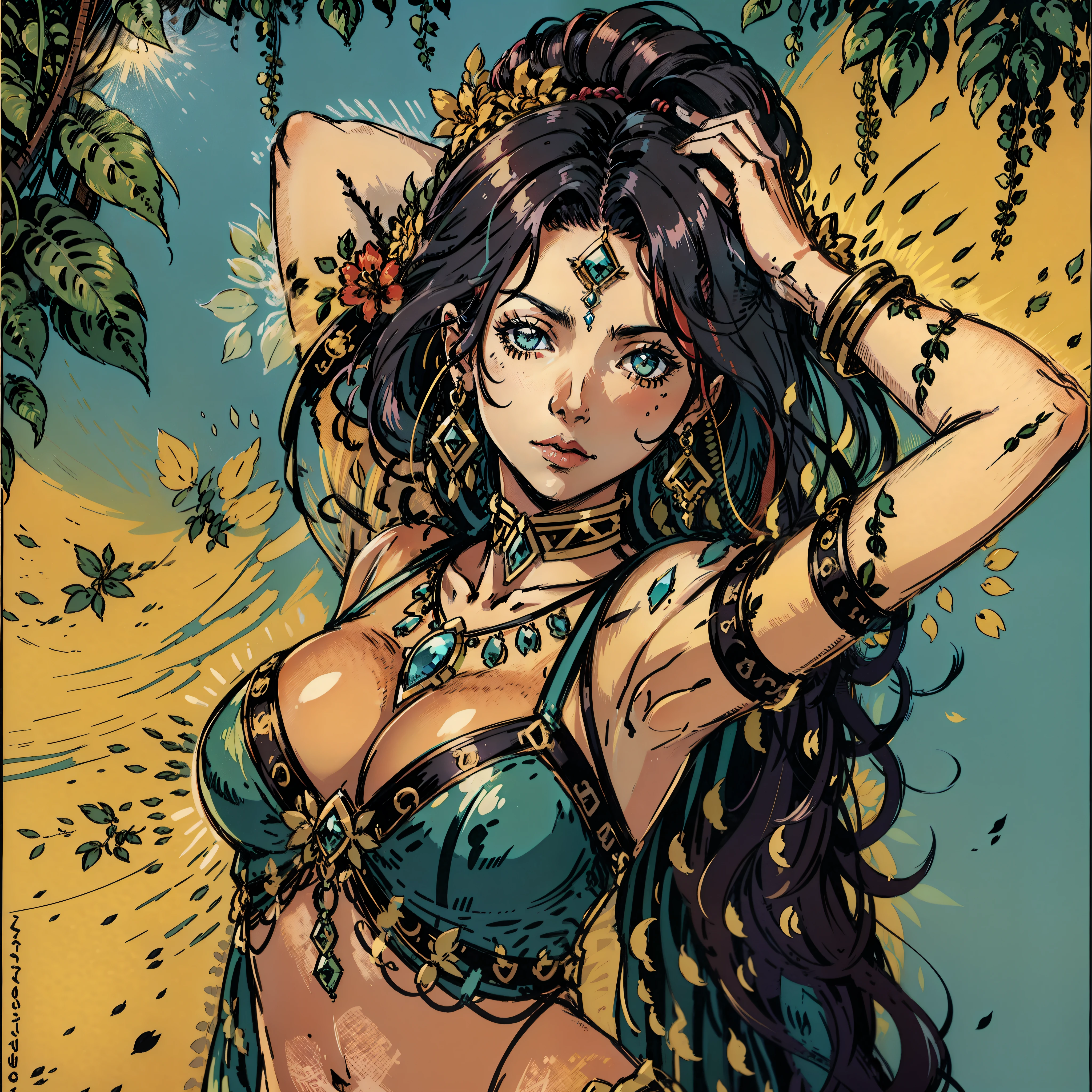 Belly dancer, Personagem de RPG, retrato closeup, Fundo da Floresta