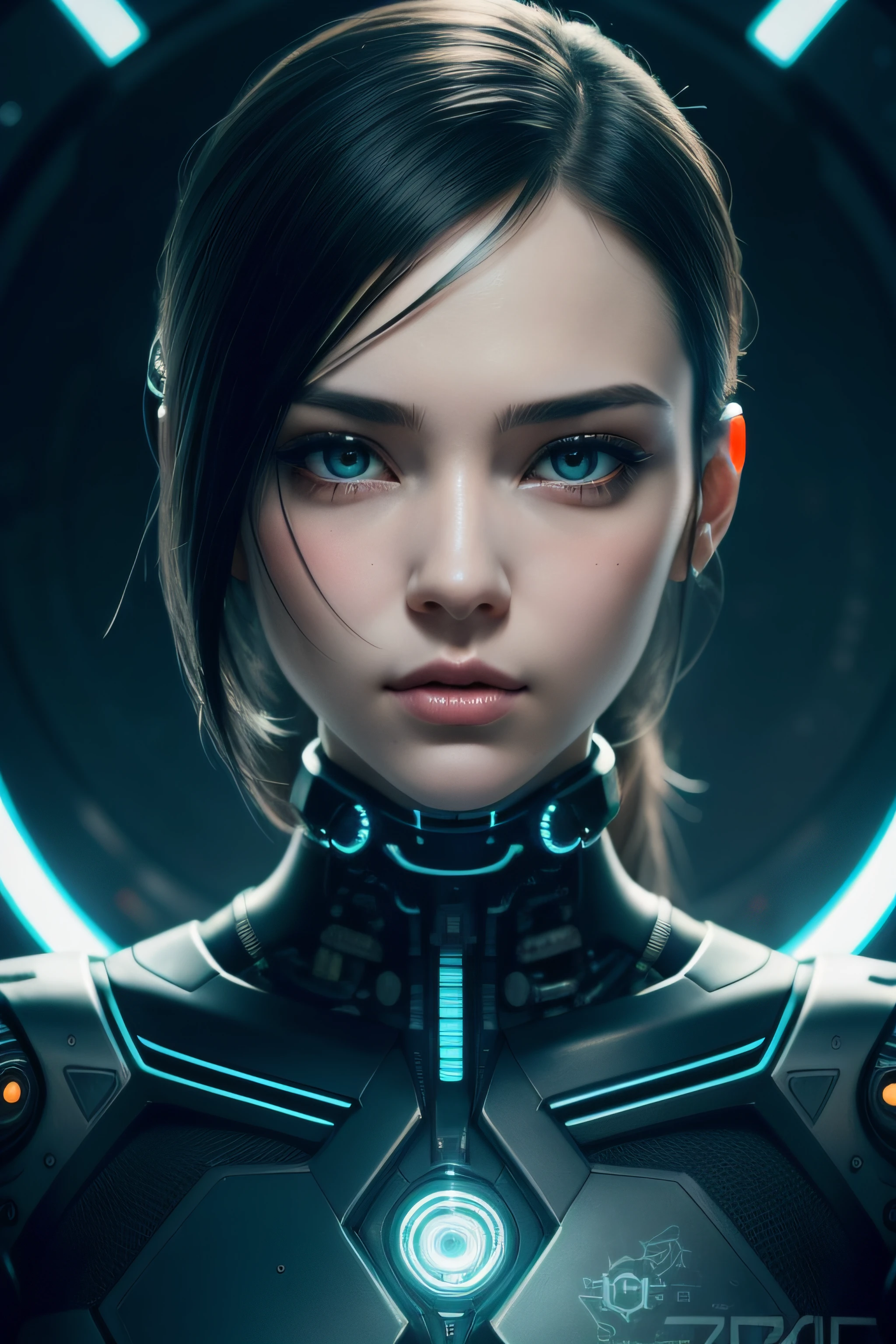 Centered portrait of an ultra detailed Mechanical Cyberpunk Female Android, looking into the camera, intricate, elegant, super highly detailed, smooth, sharp focus, no blur, no dof, extreme illustration, Unreal